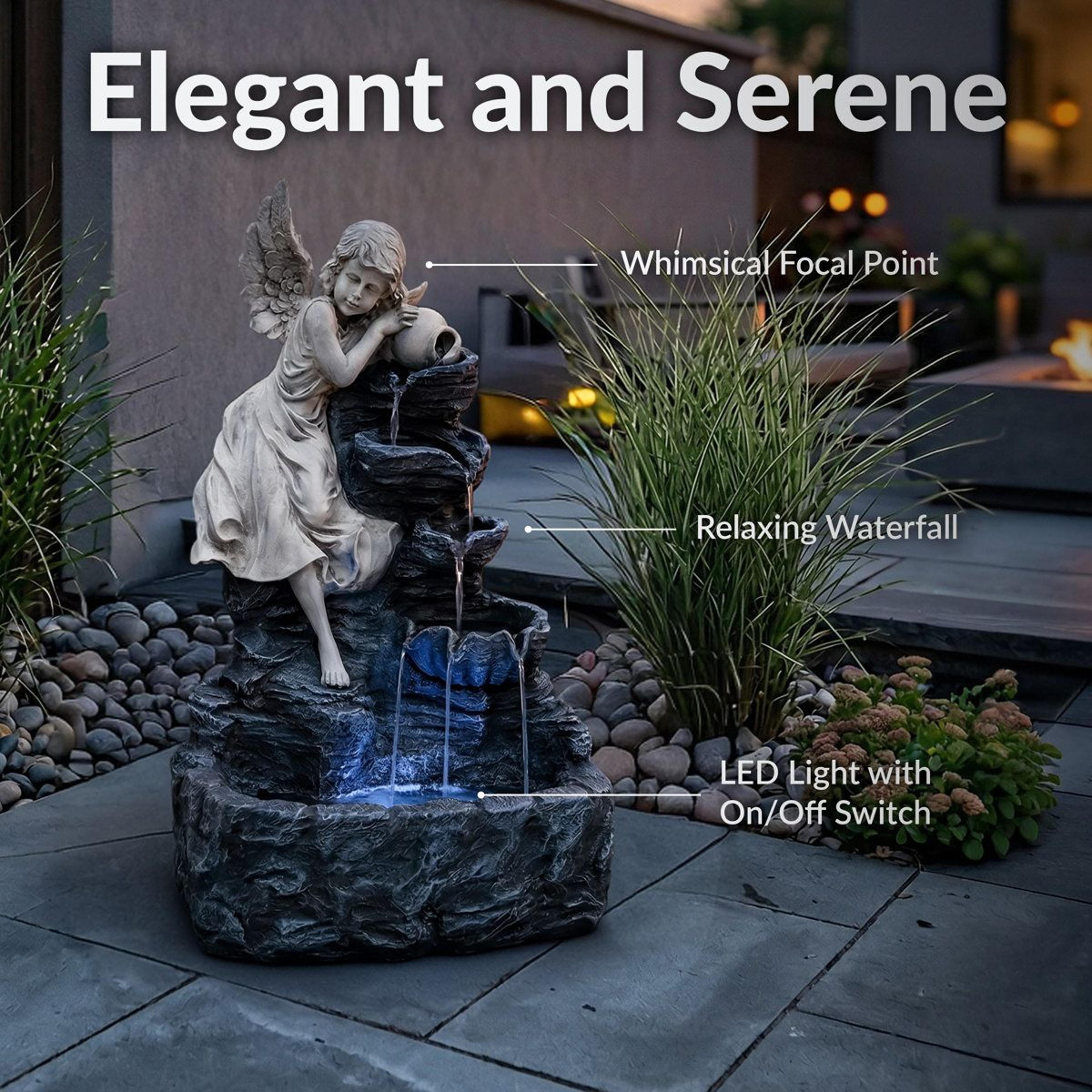 Solar Angel Garden Fountain With LED Light And Battery Backup 5