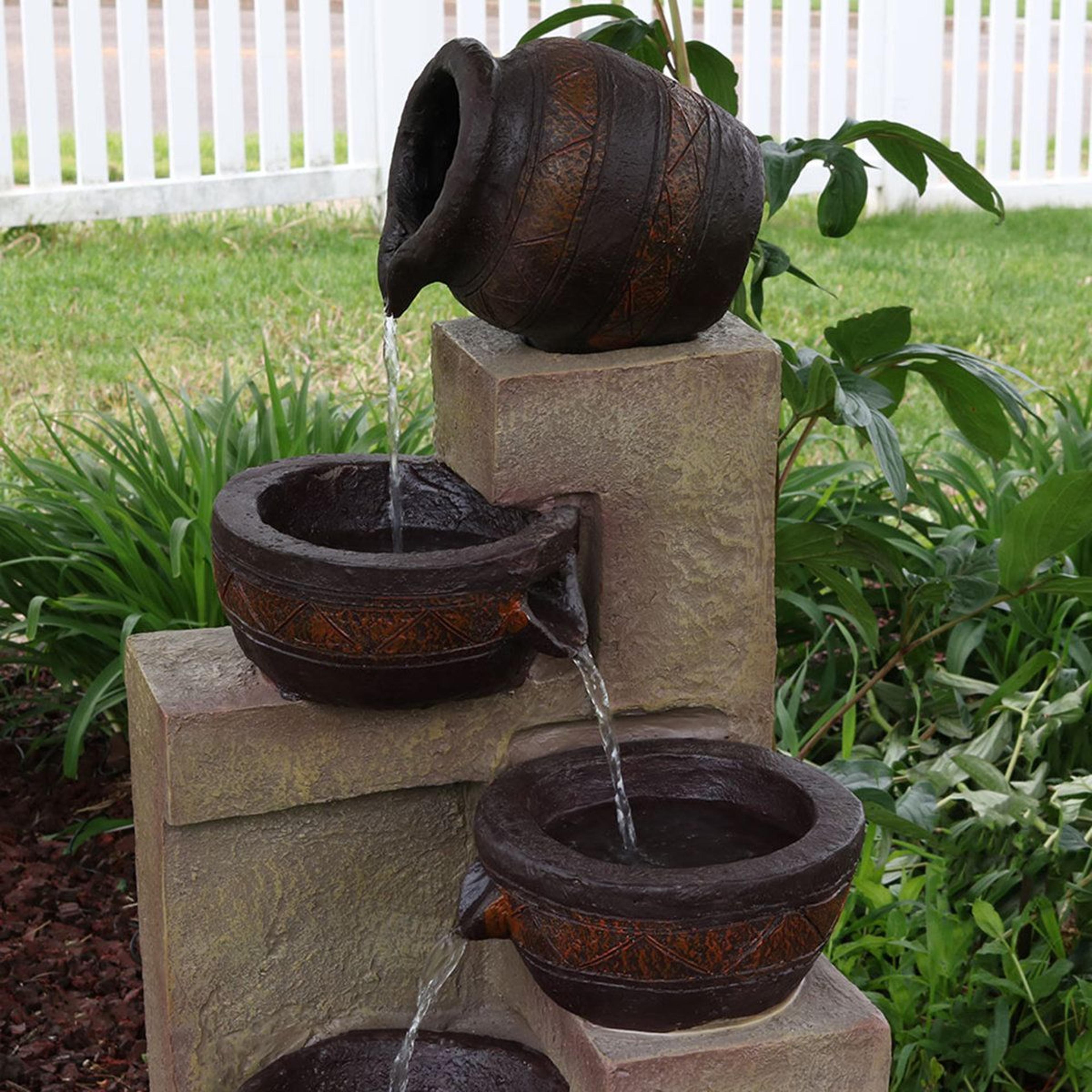 Solar Cascading Outdoor Garden Fountain With LED Light And Battery Backup 9