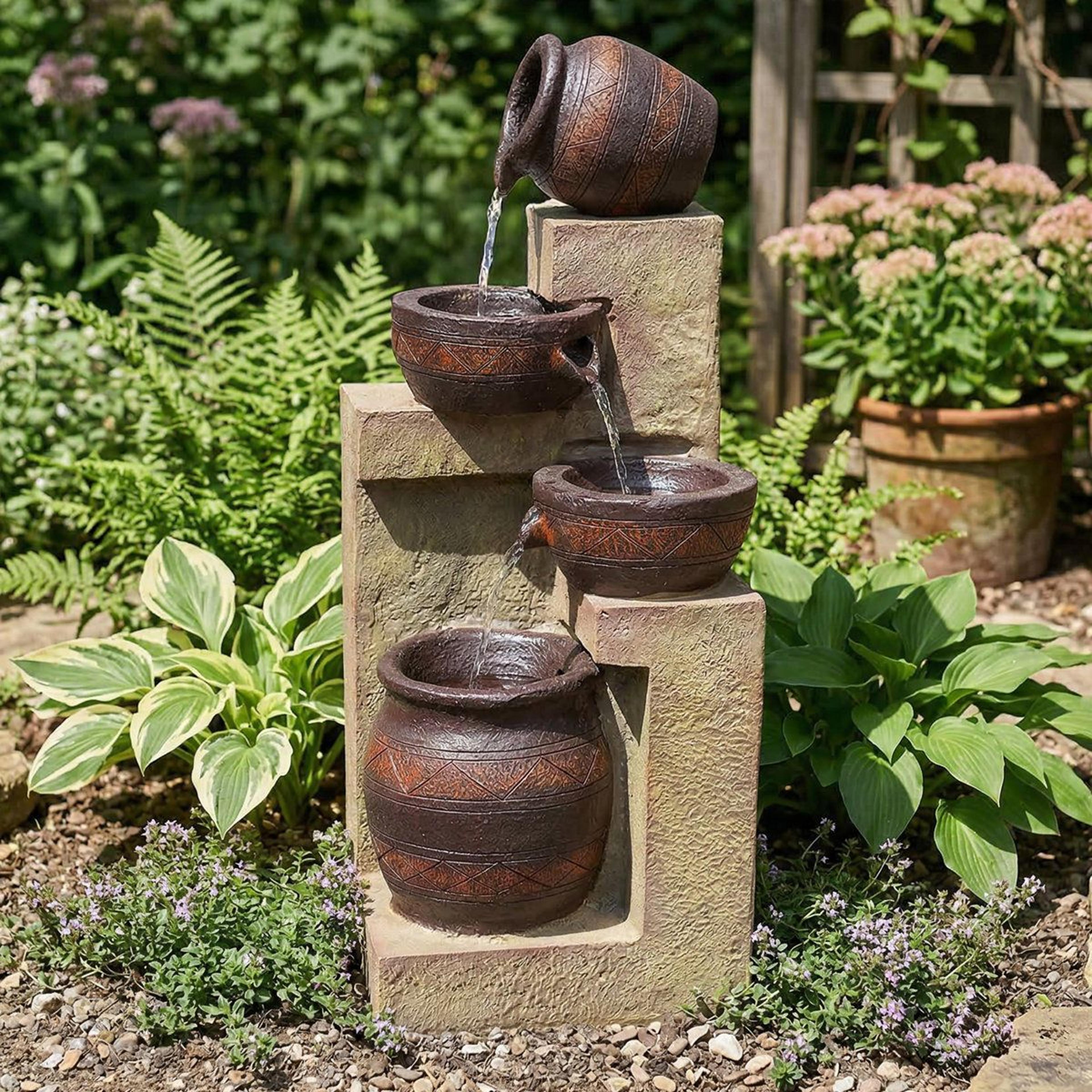 Solar Cascading Outdoor Garden Fountain With LED Light And Battery Backup 10