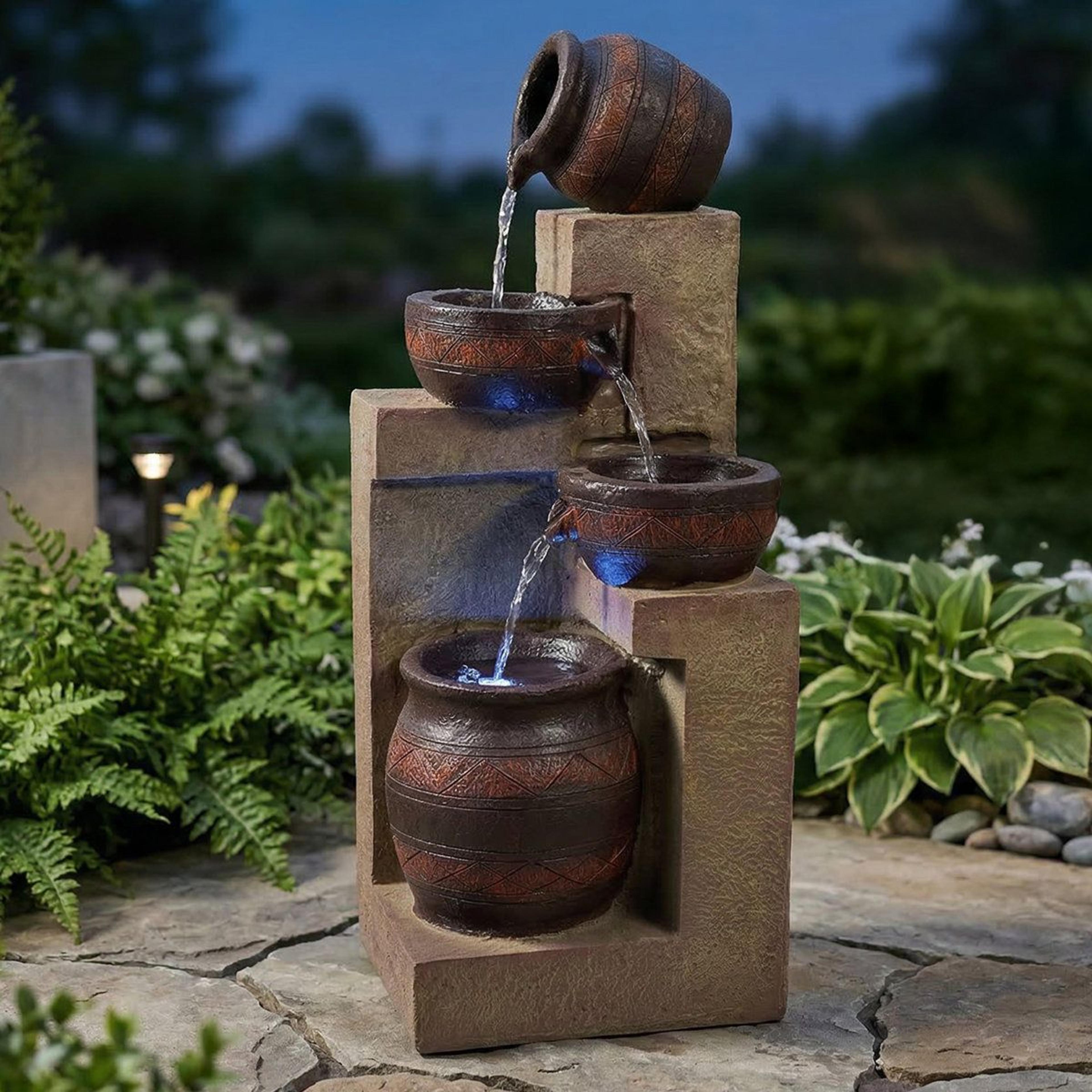Solar Cascading Outdoor Garden Fountain With LED Light And Battery Backup 2