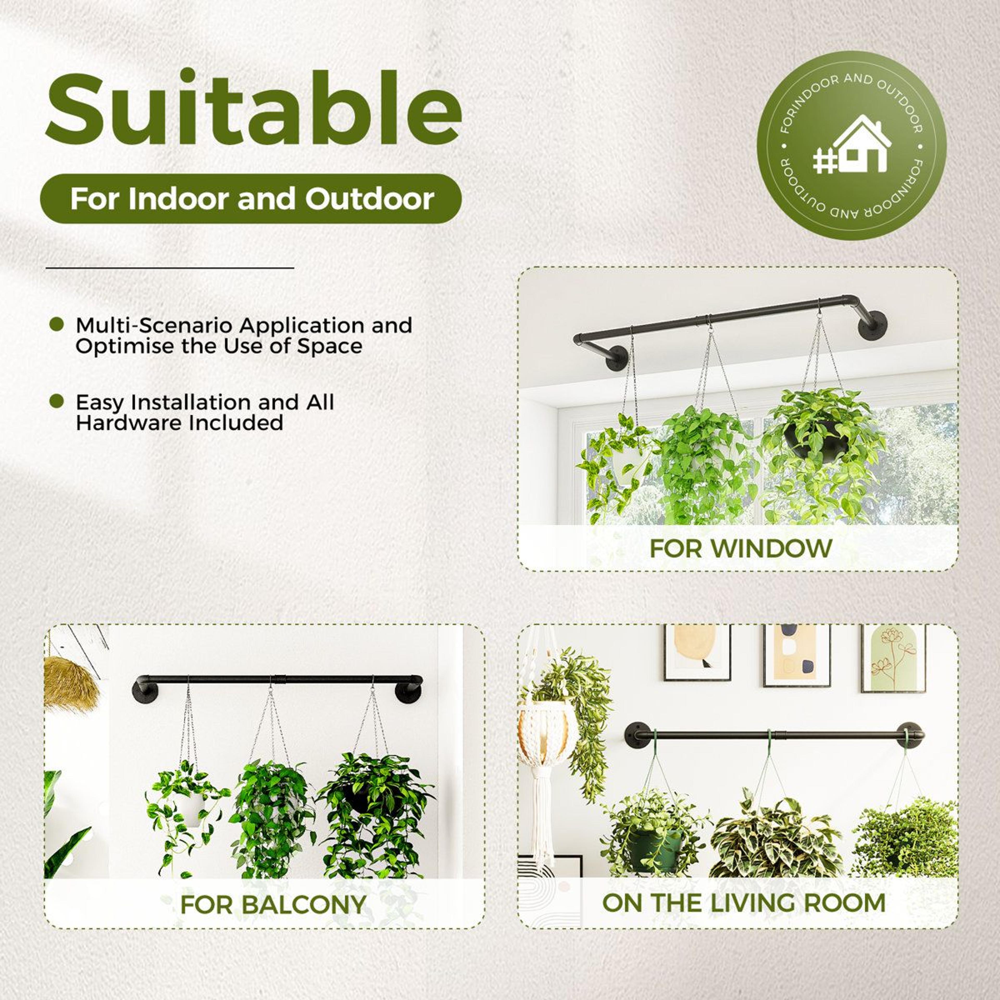 70 Inch Indoor Plant Rod Hanger Set Of 2 For Hanging Planters Wall Ceiling And Window 3