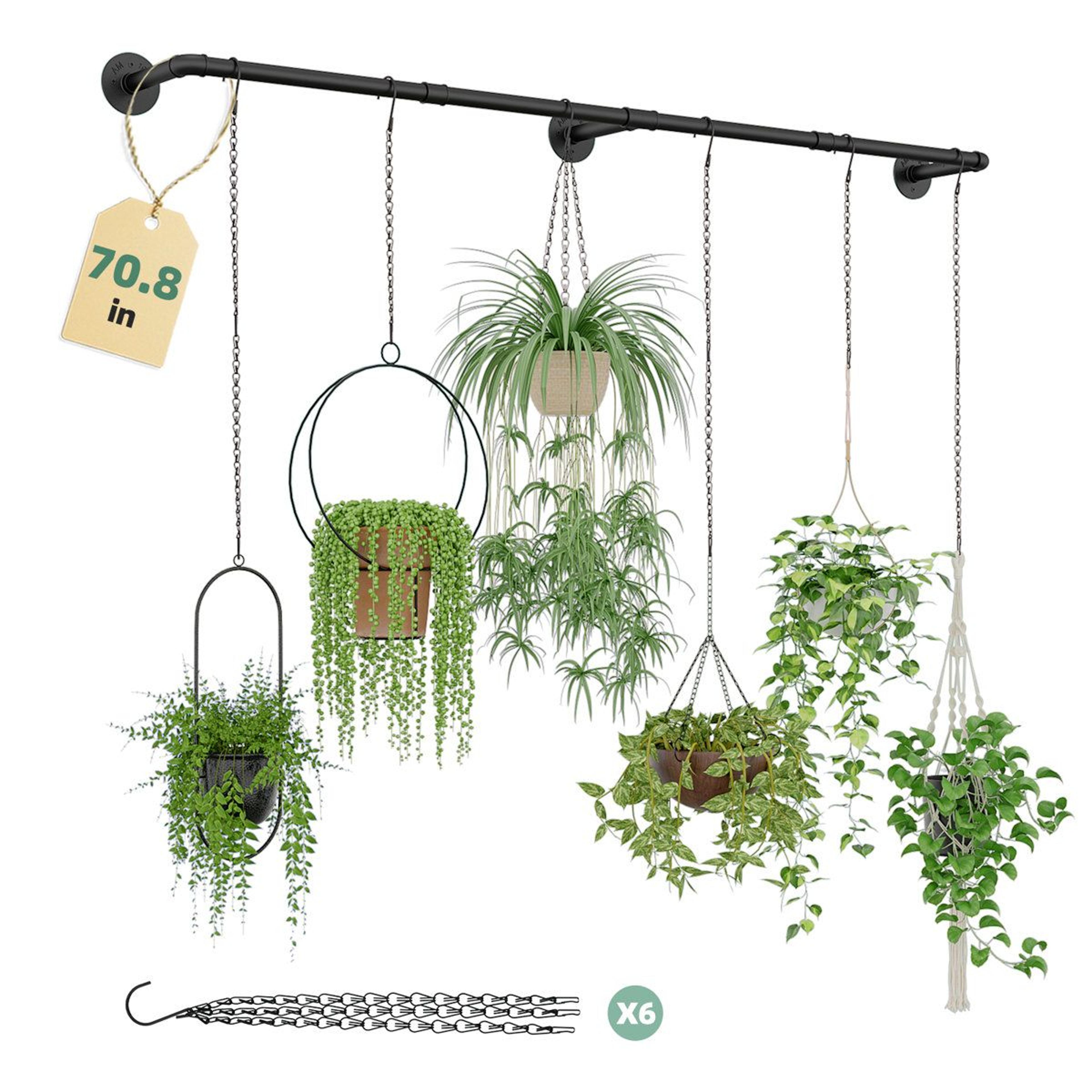 70.8 inch black indoor plant hanger rod with 6 chains