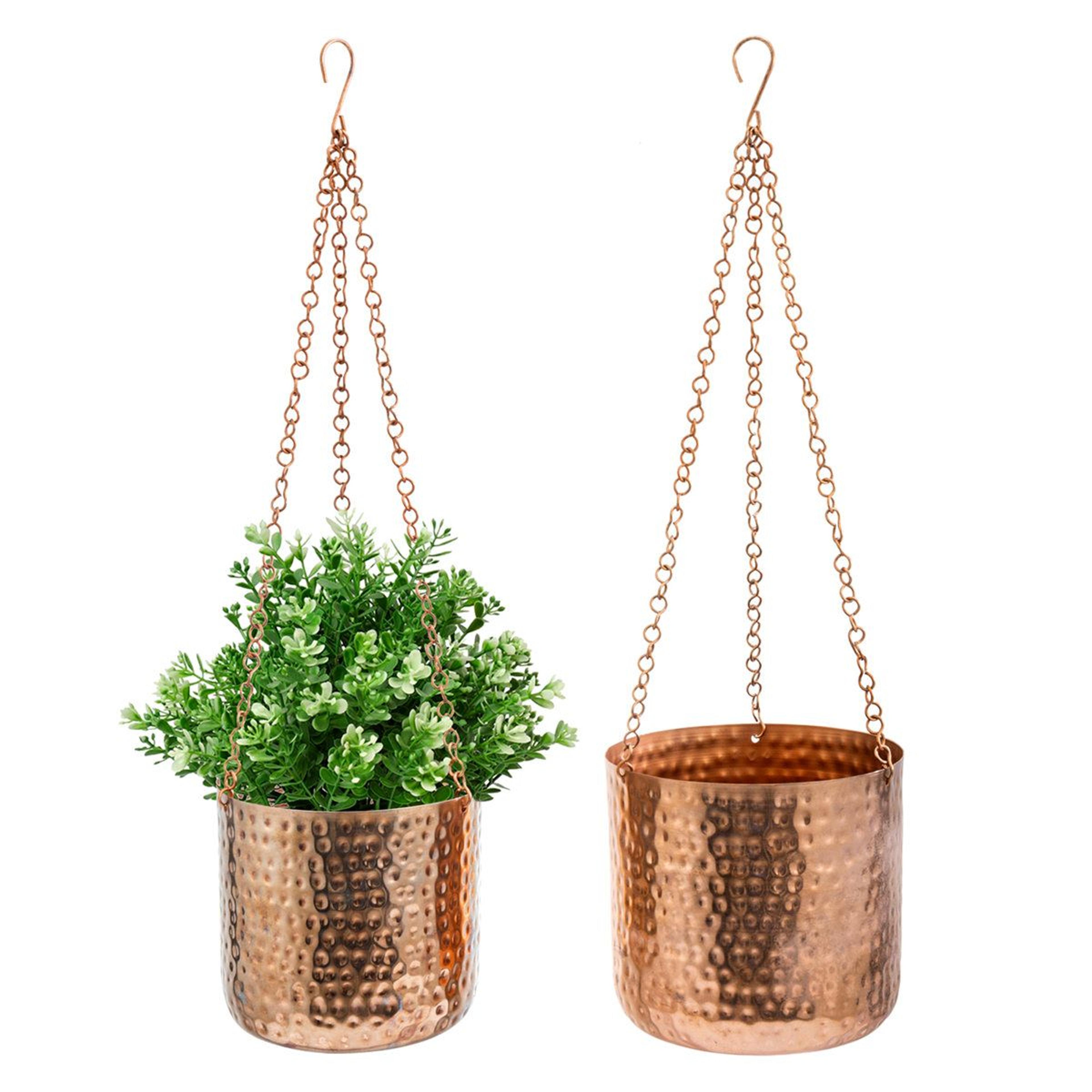 copper metal hanging planters indoor wall planters set of 2