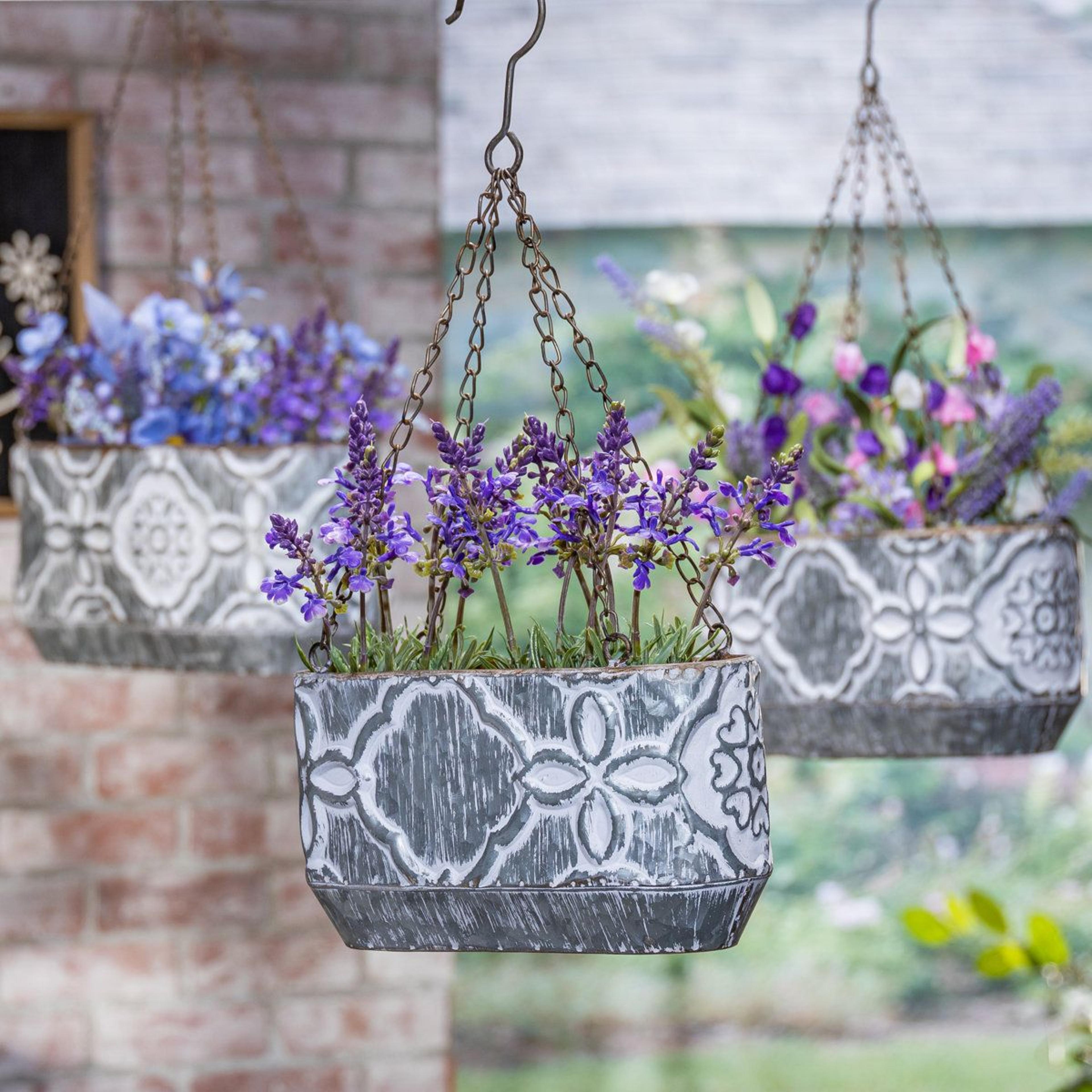 3 Piece Hanging Metal Planters Vintage Galvanized Garden Planters With Chains 1