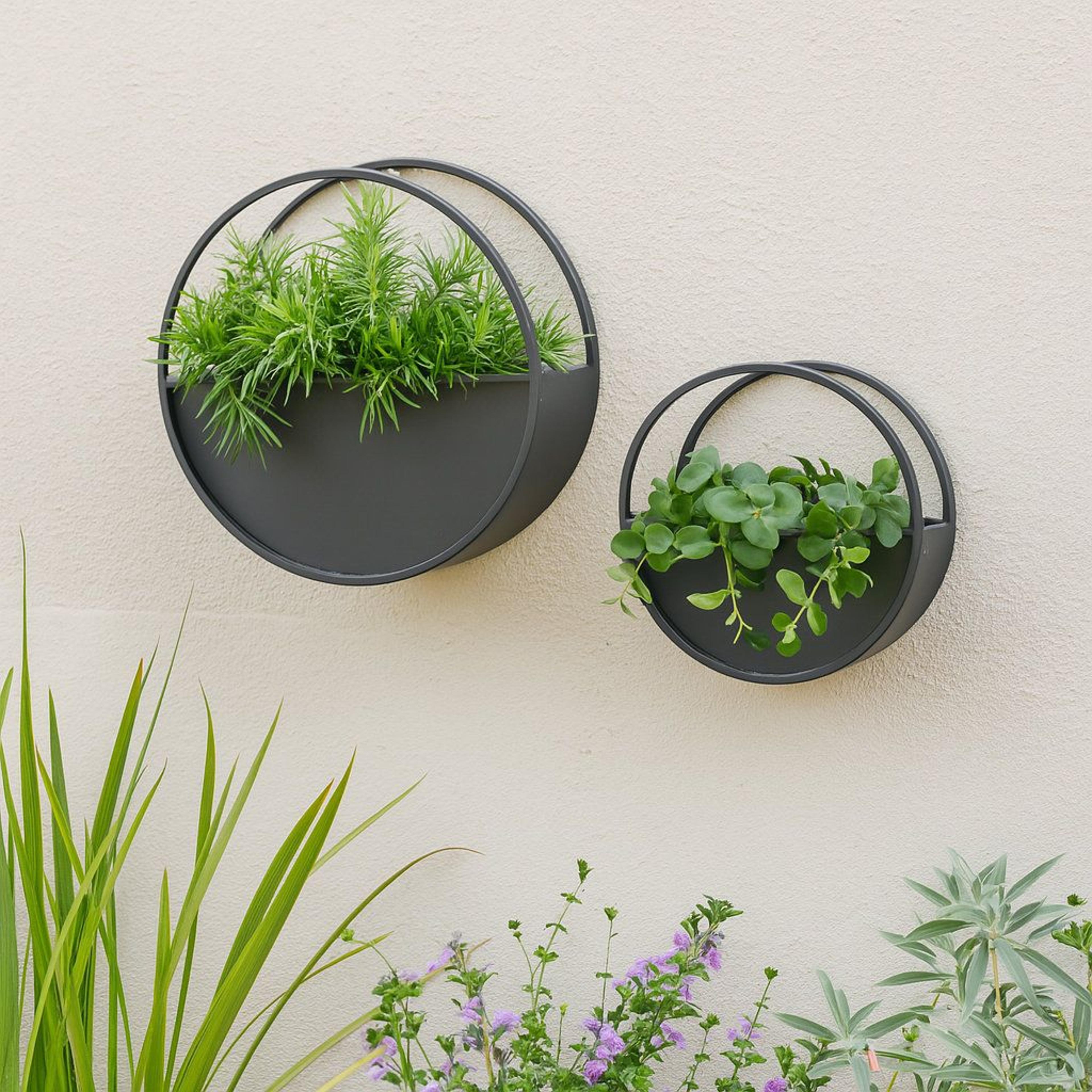 Metal Wall Planter Set Of 2 Black Iron Hanging Planters 1