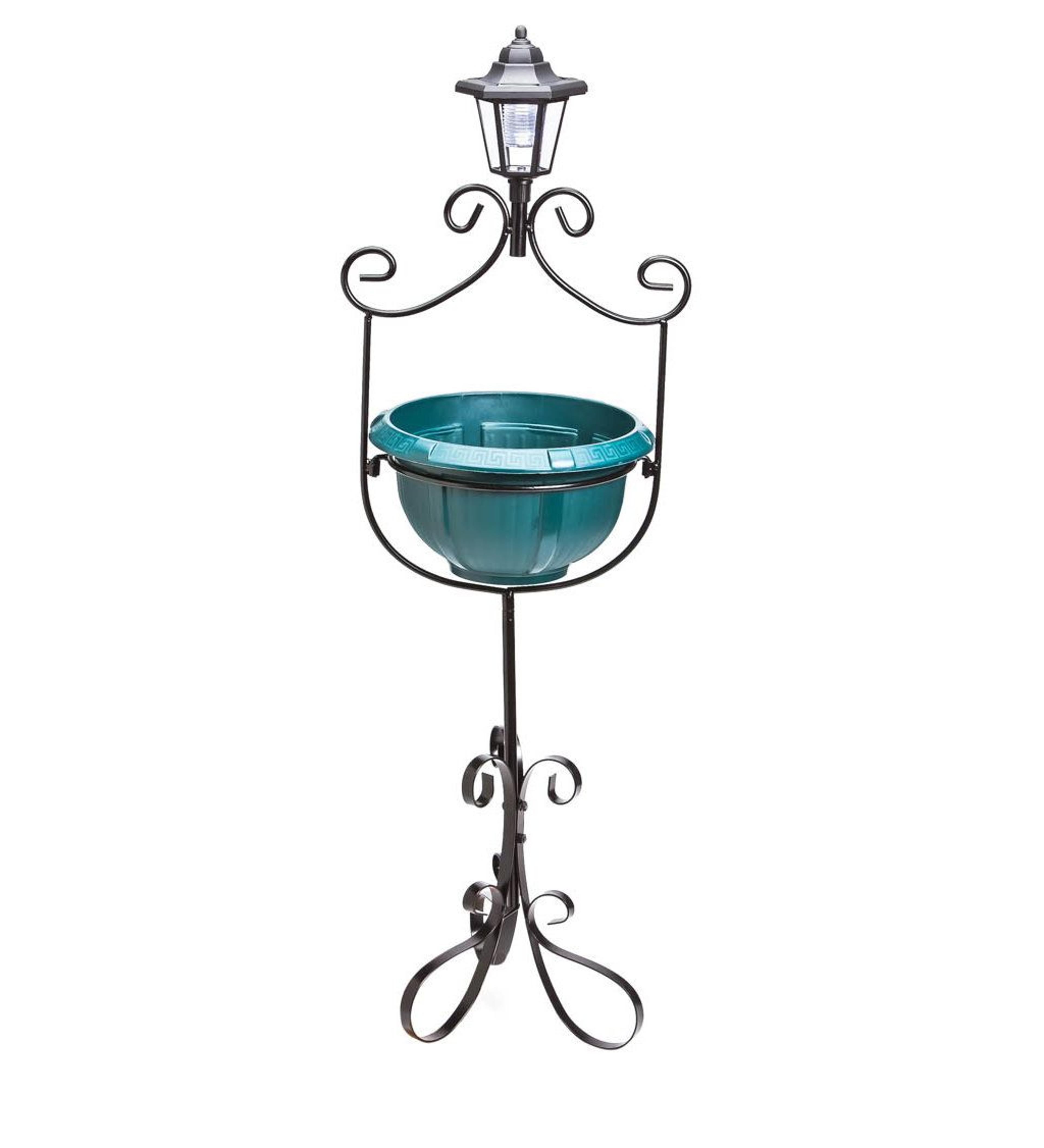 39 Inch Solar Planter Stand With Pot Holder And Outdoor Lantern 1
