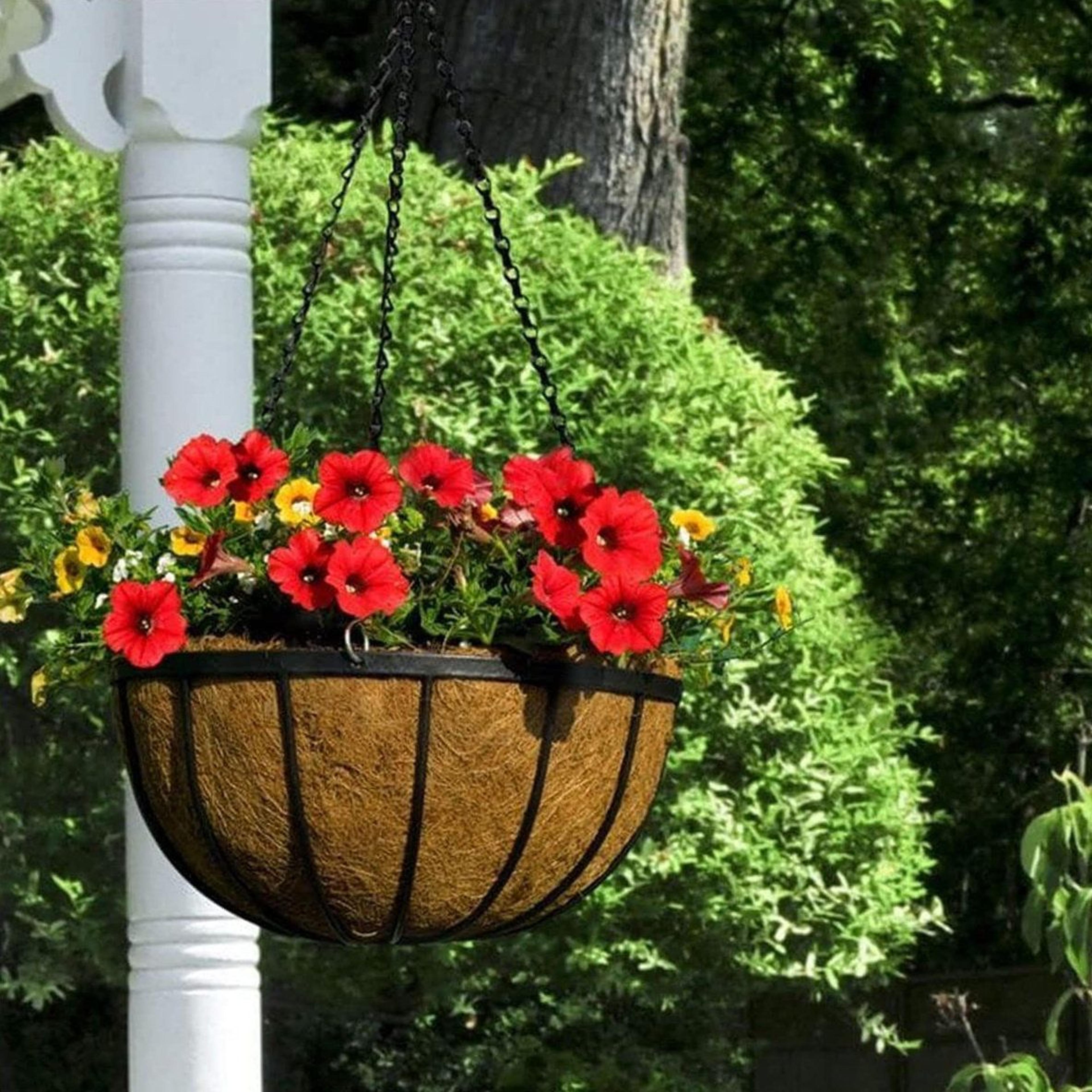 Delania 12 Inch Set Of 5 Wrought Iron Hanging Planters With Coconut Fiber Liners 1