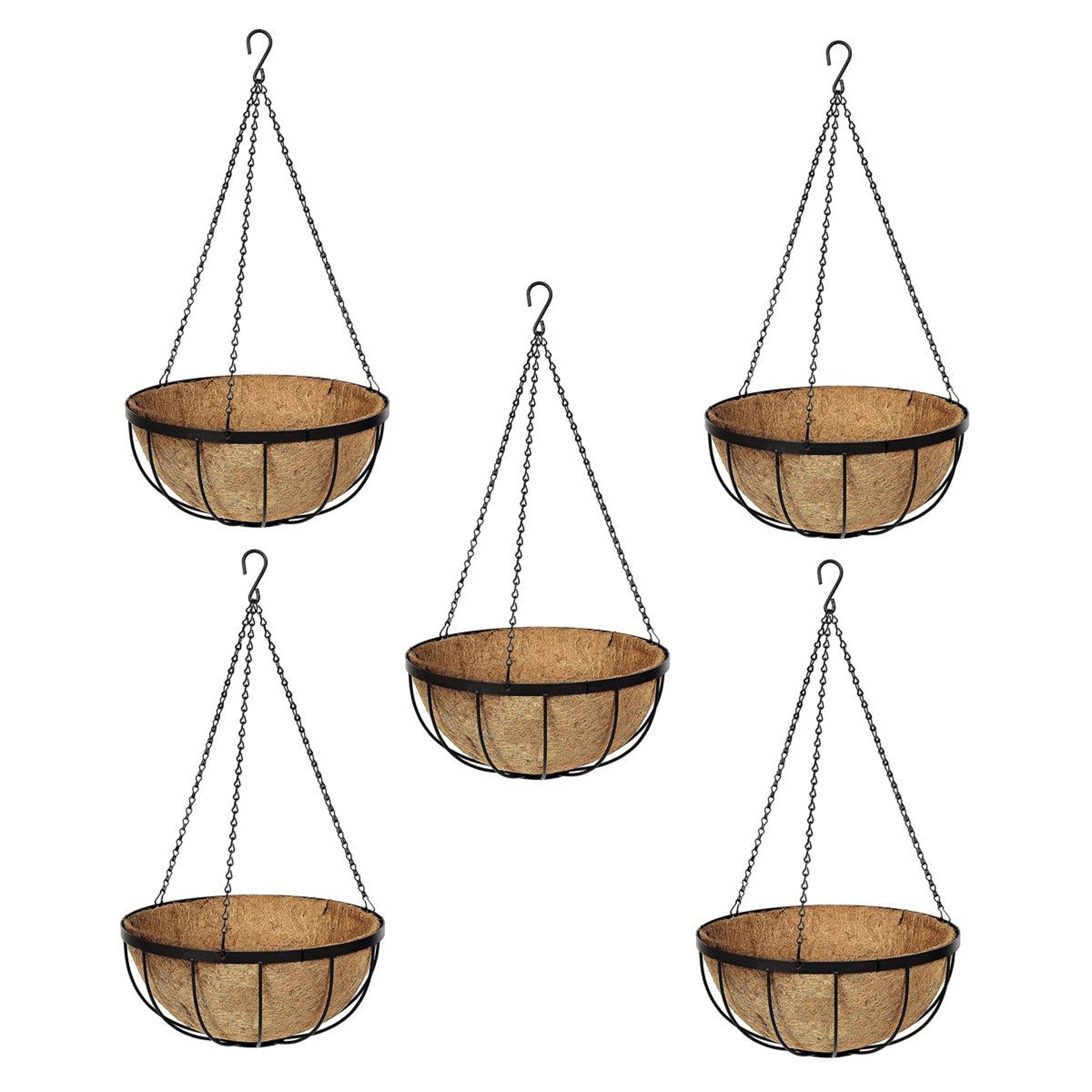 Delania 12 Inch Set Of 5 Wrought Iron Hanging Planters With Coconut Fiber Liners 6