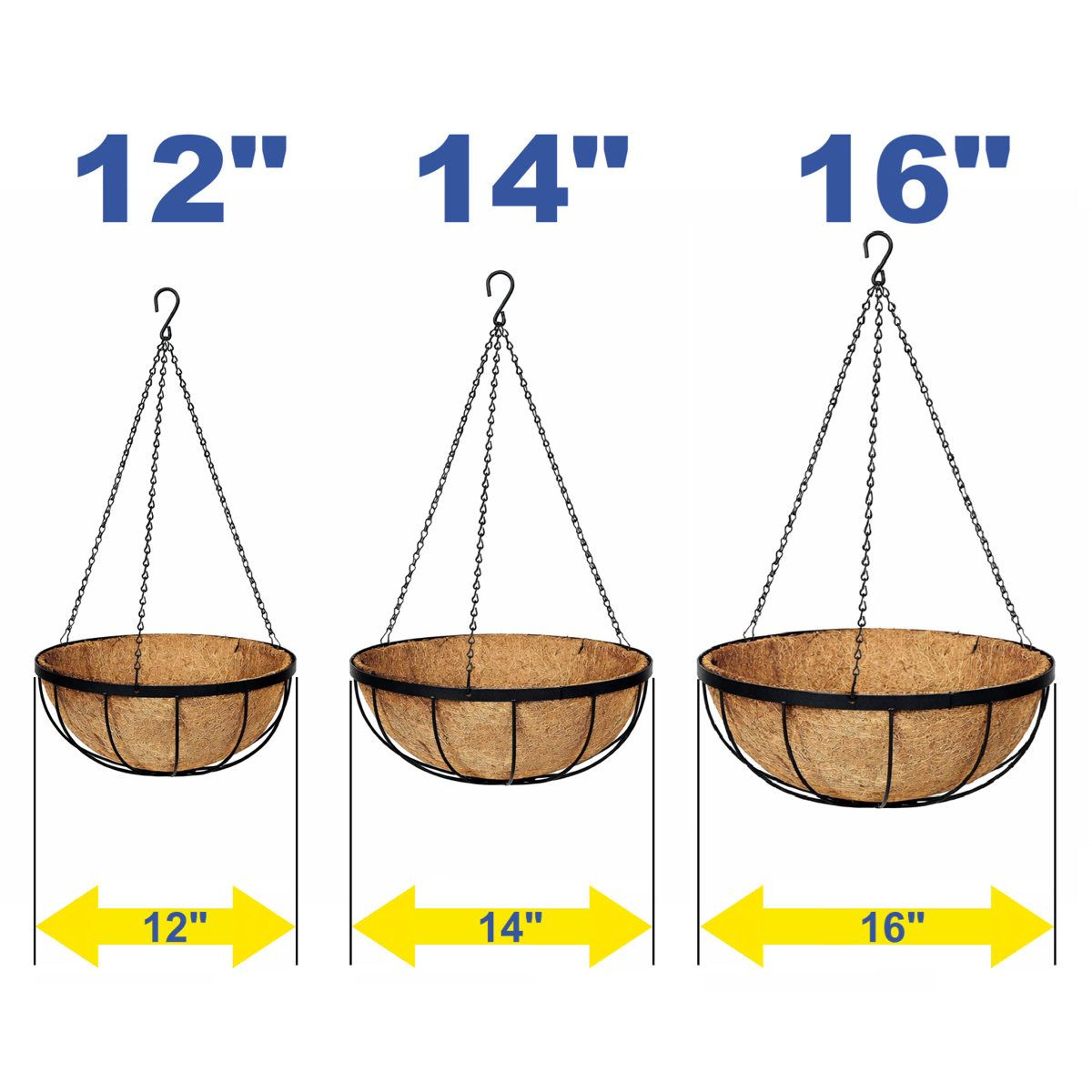 Delania 12 Inch Set Of 5 Wrought Iron Hanging Planters With Coconut Fiber Liners 8