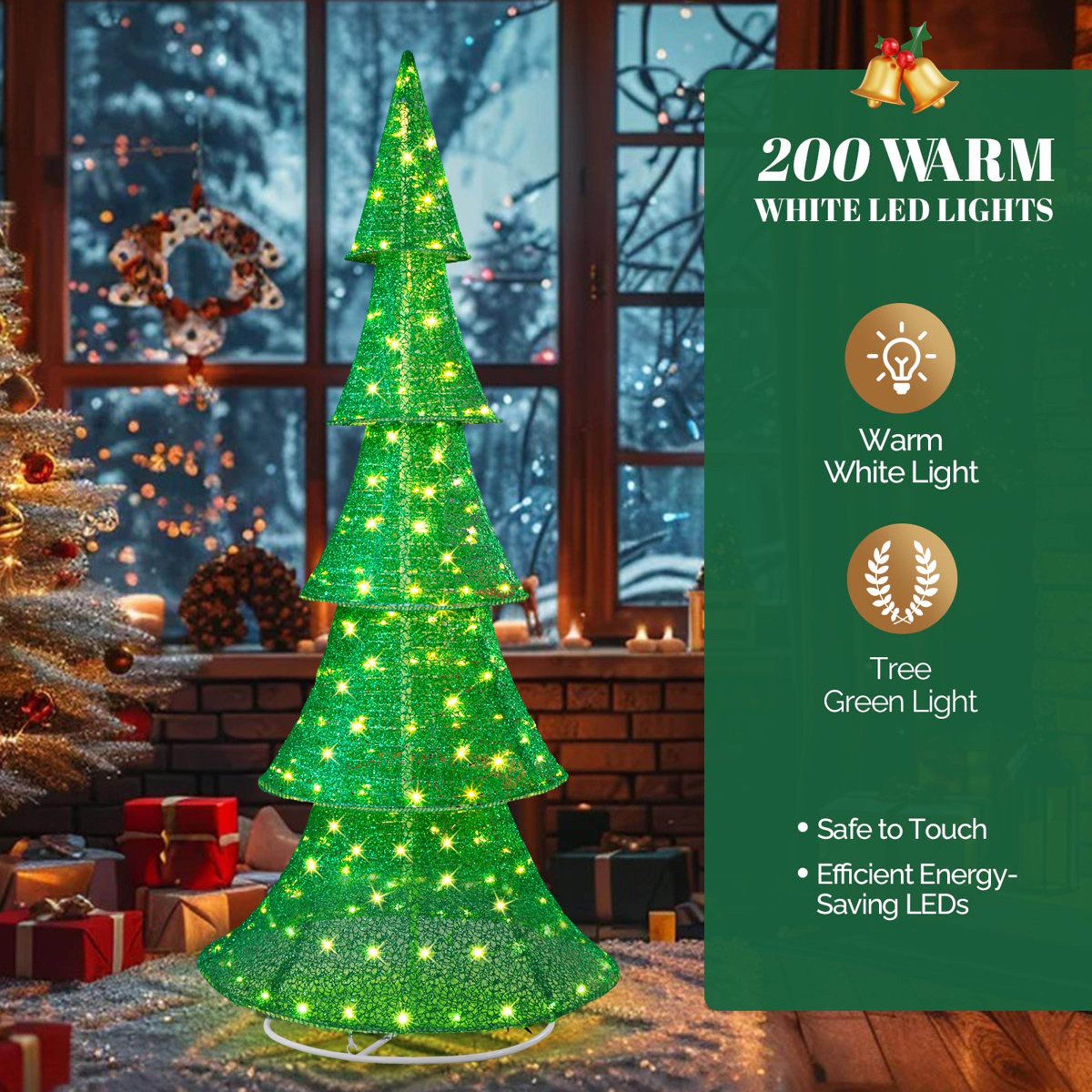 6FT Lighted Pop Up Christmas Tree With 200 Warm White LEDs Outdoor Decoration 1