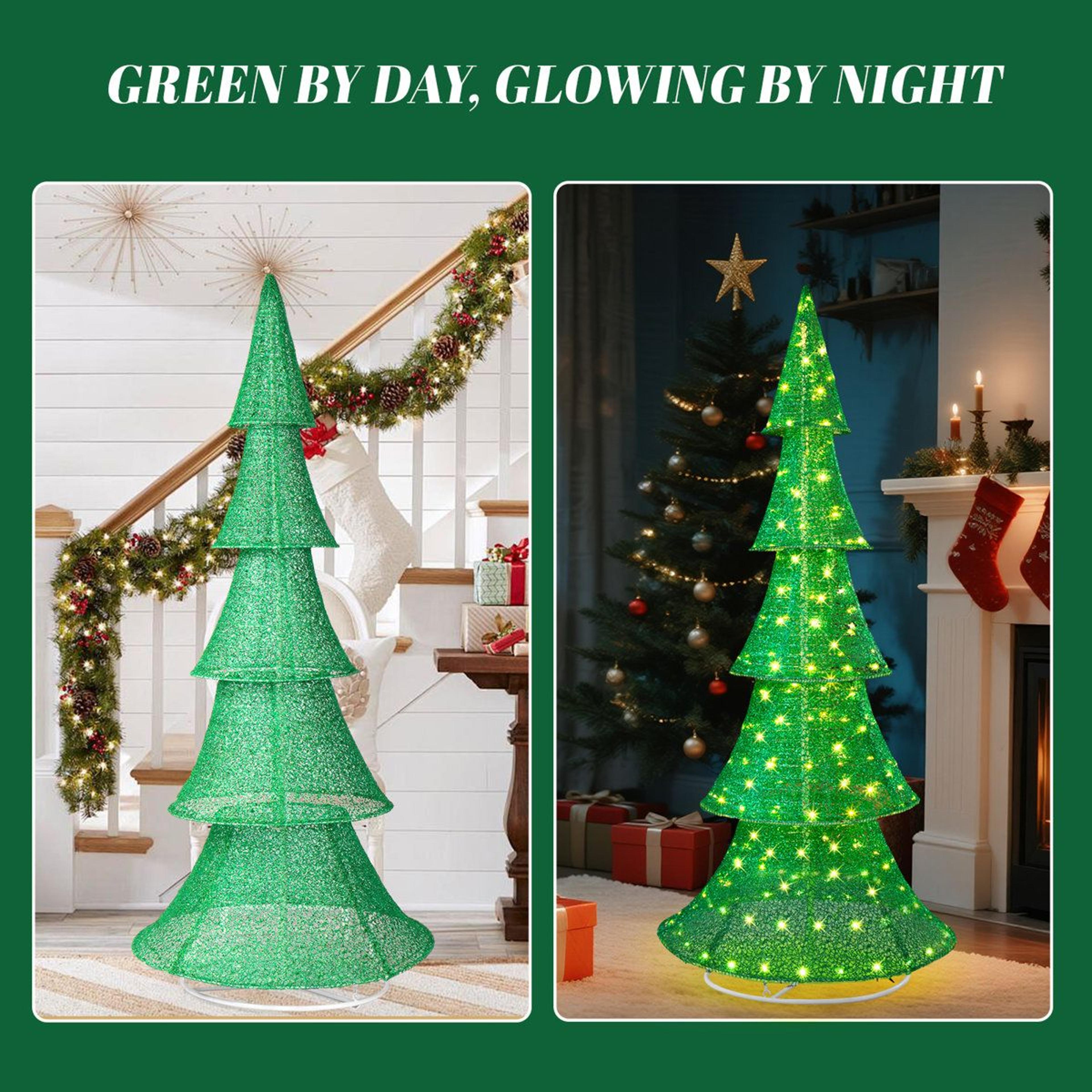 6FT Lighted Pop Up Christmas Tree With 200 Warm White LEDs Outdoor Decoration 5