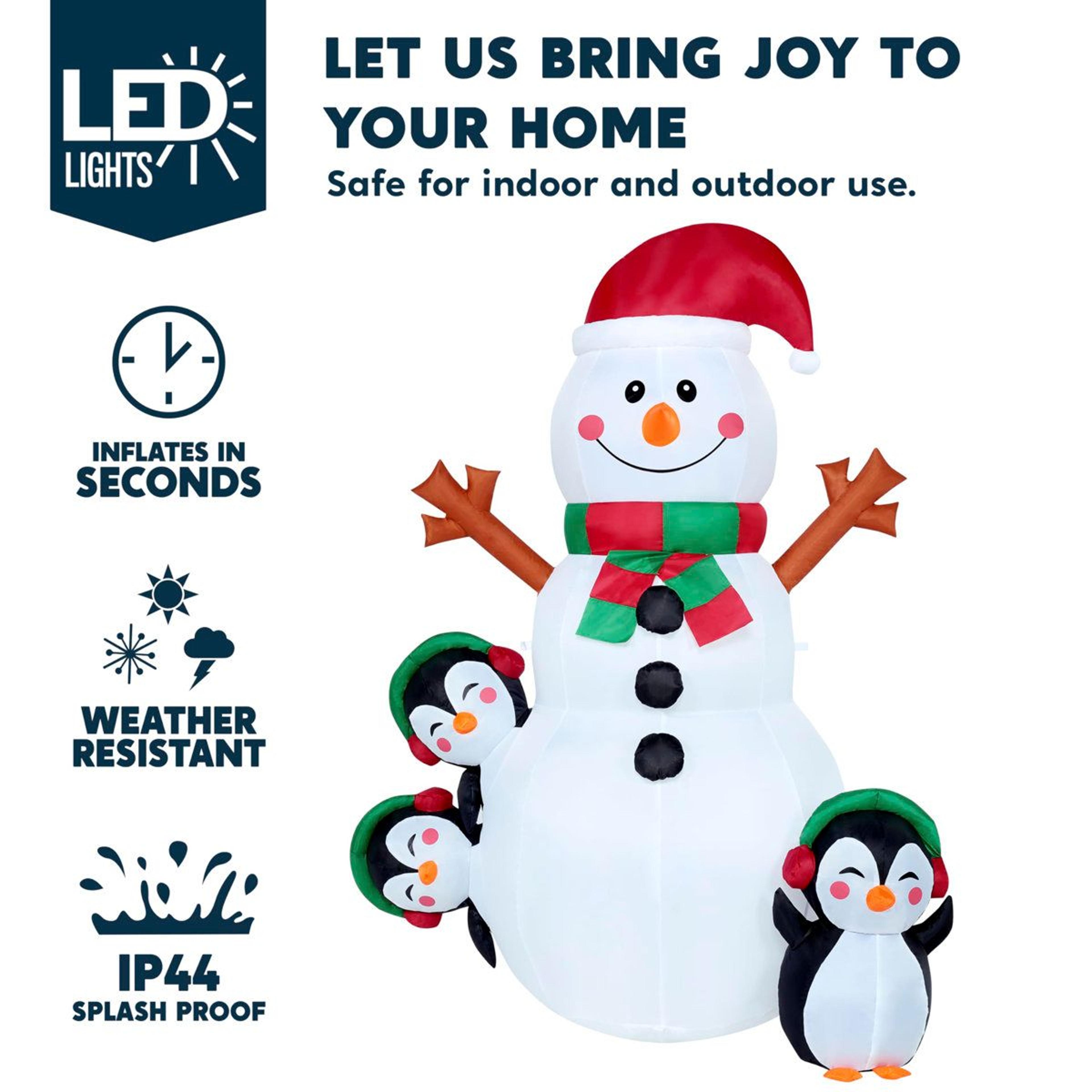 6ft Christmas Snowman Inflatable With Multicolor LED Lights Outdoor Yard Decor 3