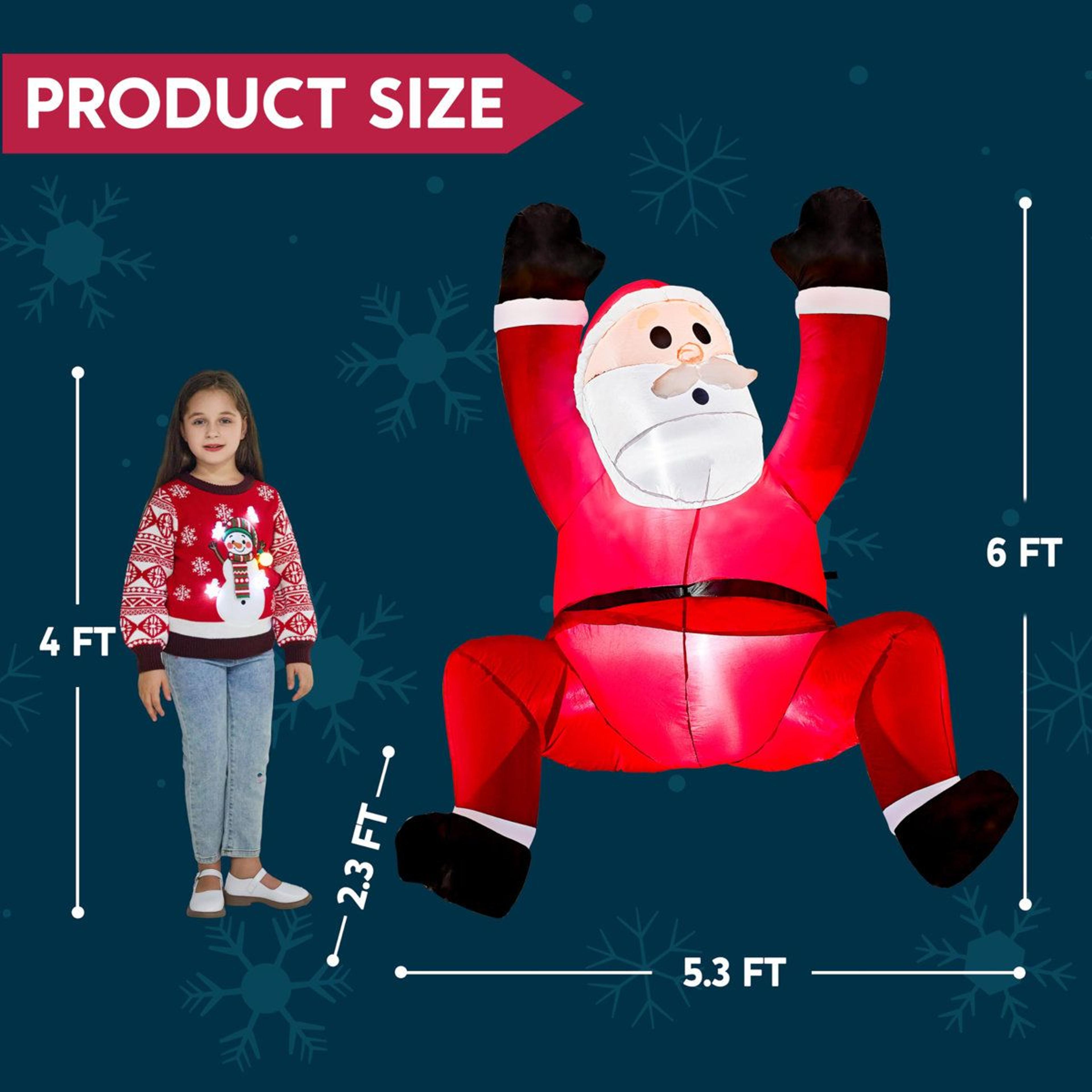 6ft Christmas Inflatable Climbing Santa With LED Lights For Indoor Outdoor Decor 5
