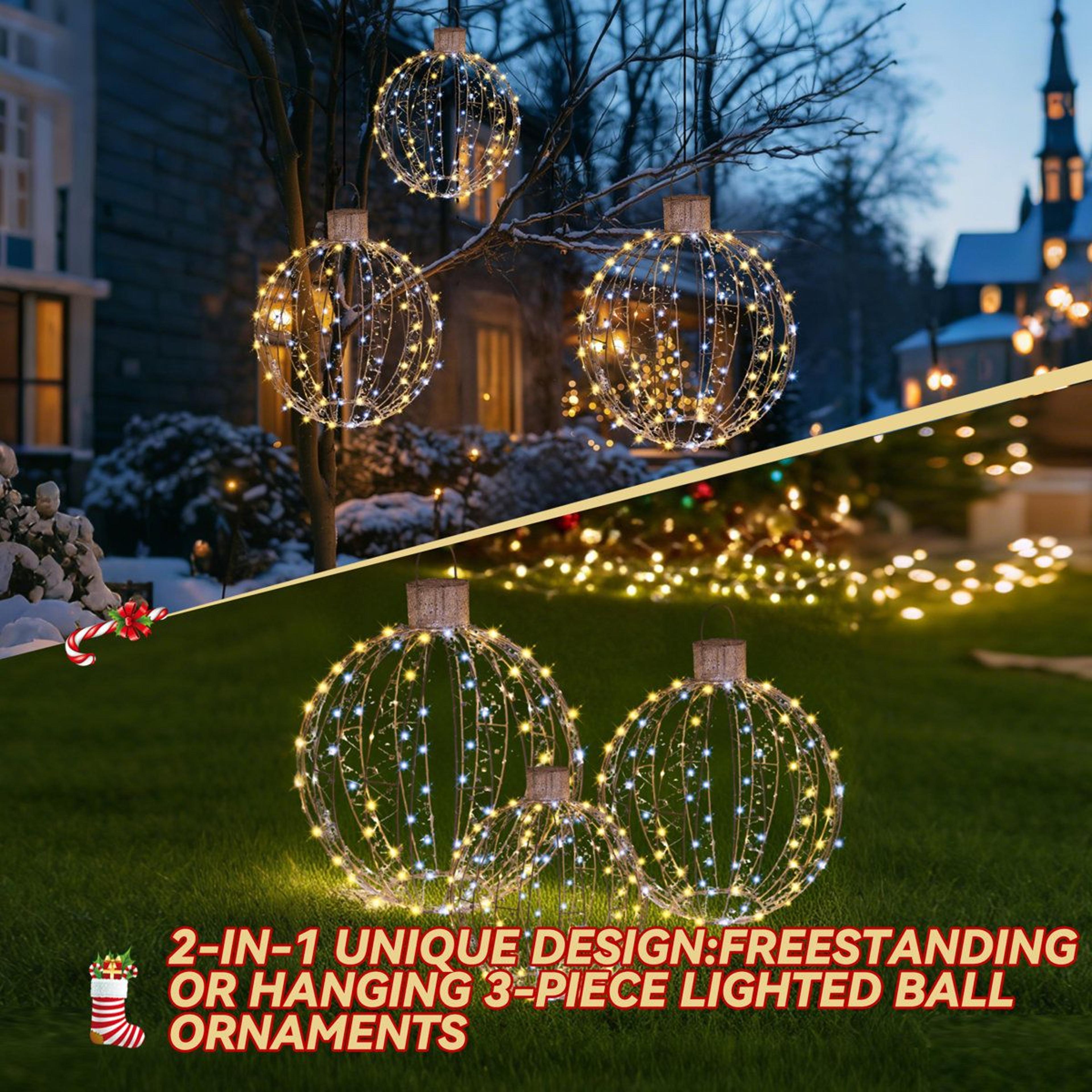 3 Piece LED Hanging Ball Lights Outdoor Christmas Decorations 7