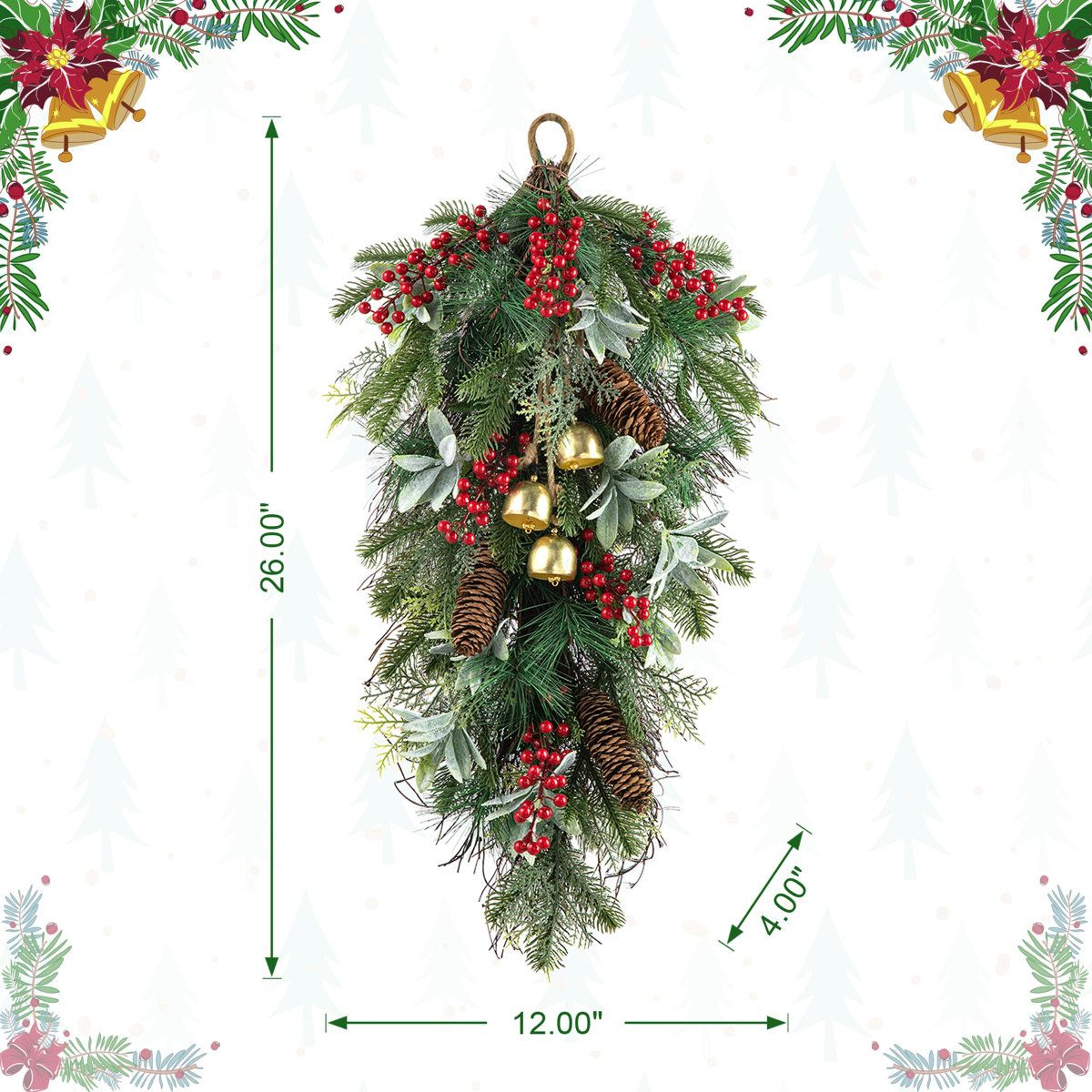 Frosted Pinecone Door Swag With Red Berries And Bells 3