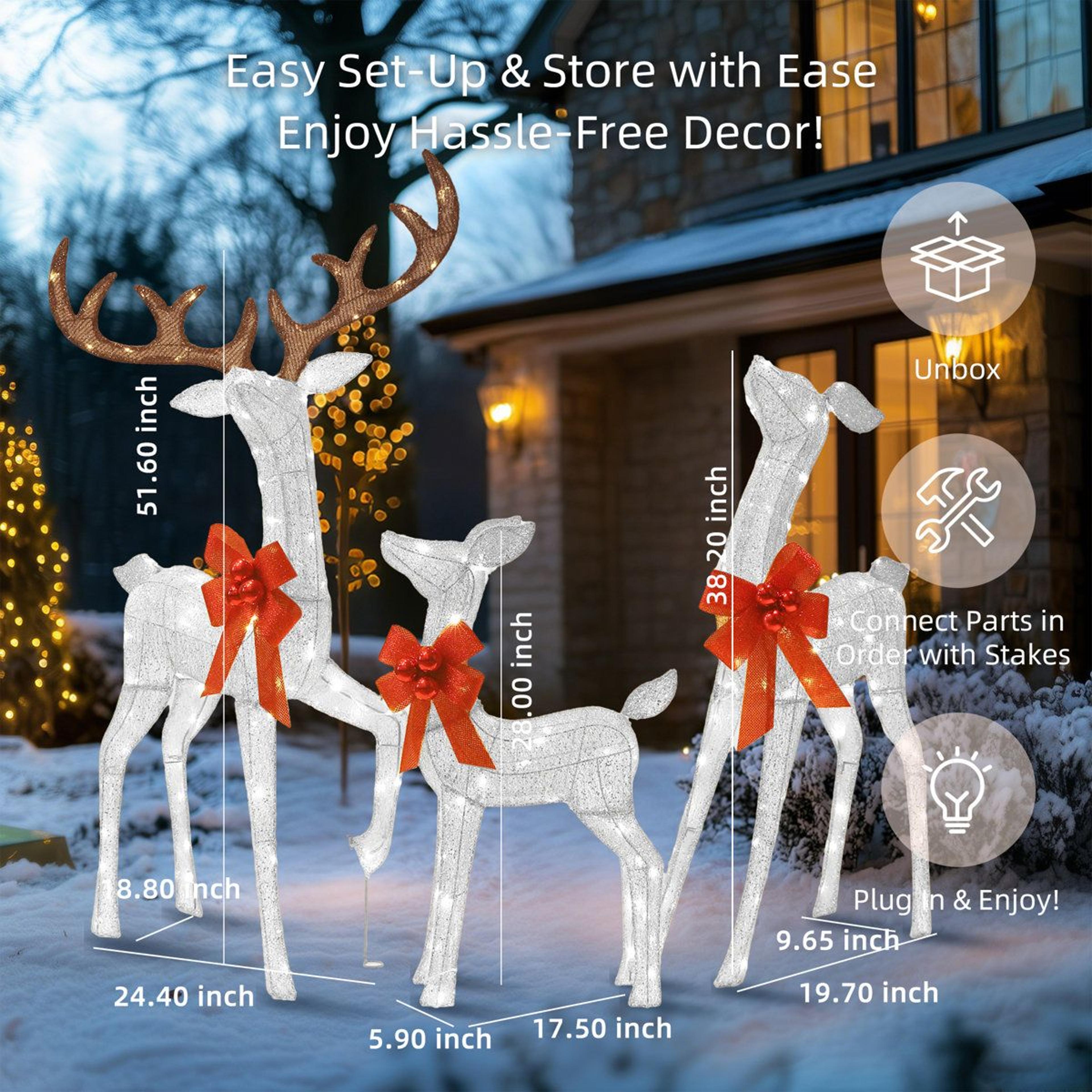 45ft 3 Piece Lighted Reindeer Family Outdoor Christmas Yard Decorations 6
