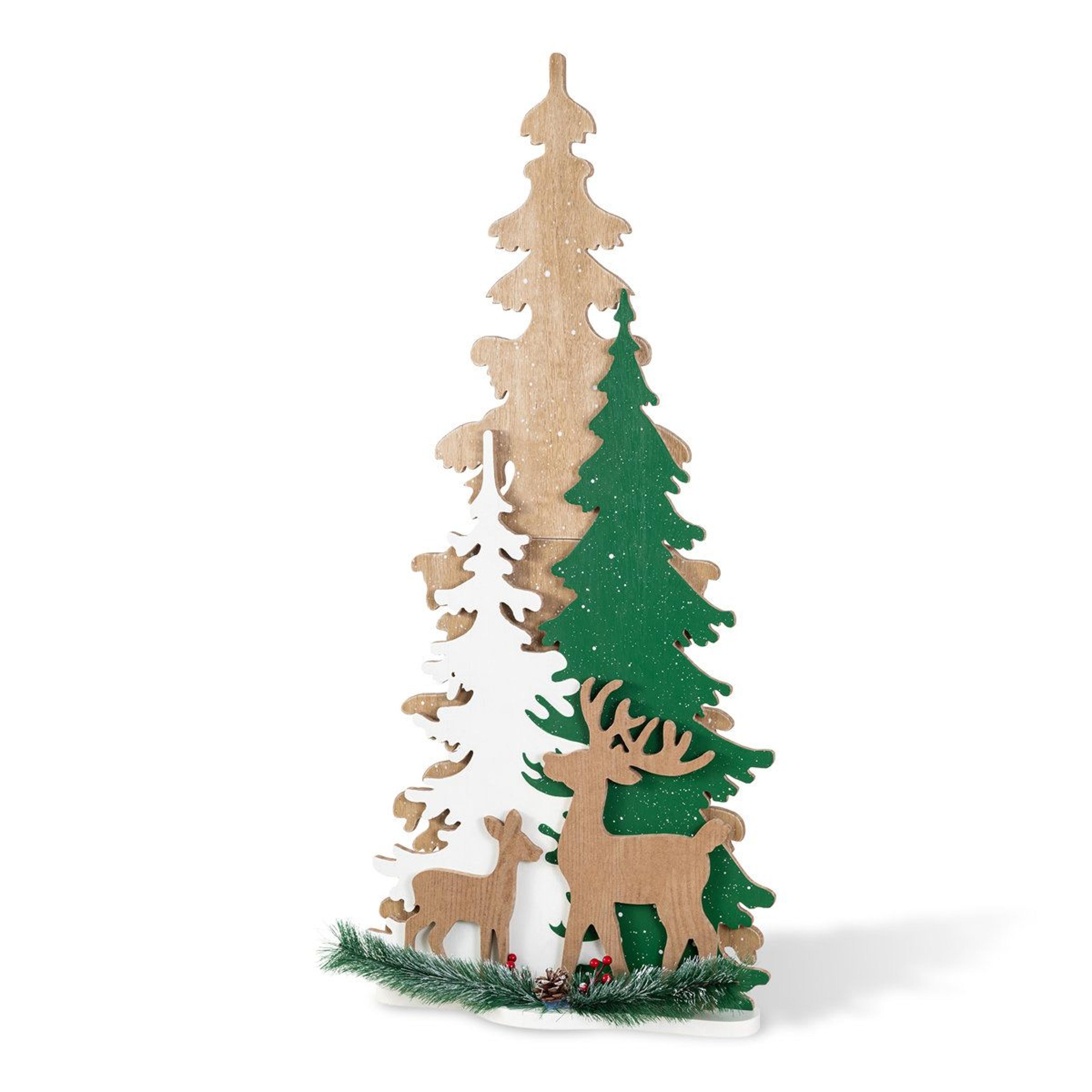 355 Inch Wooden Christmas Tree Porch Decor With Reindeer And Frosted Woodland Accents 3
