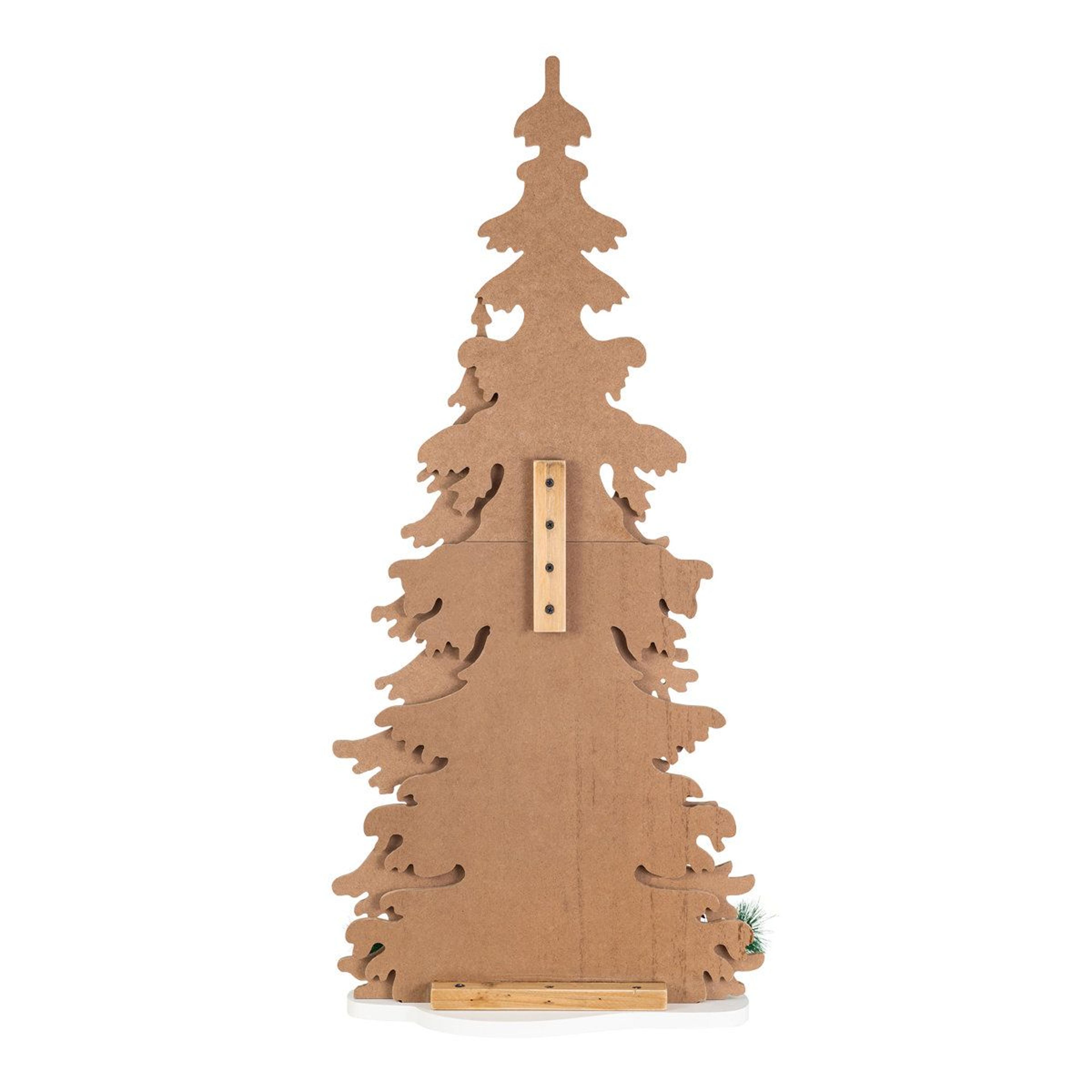 355 Inch Wooden Christmas Tree Porch Decor With Reindeer And Frosted Woodland Accents 2