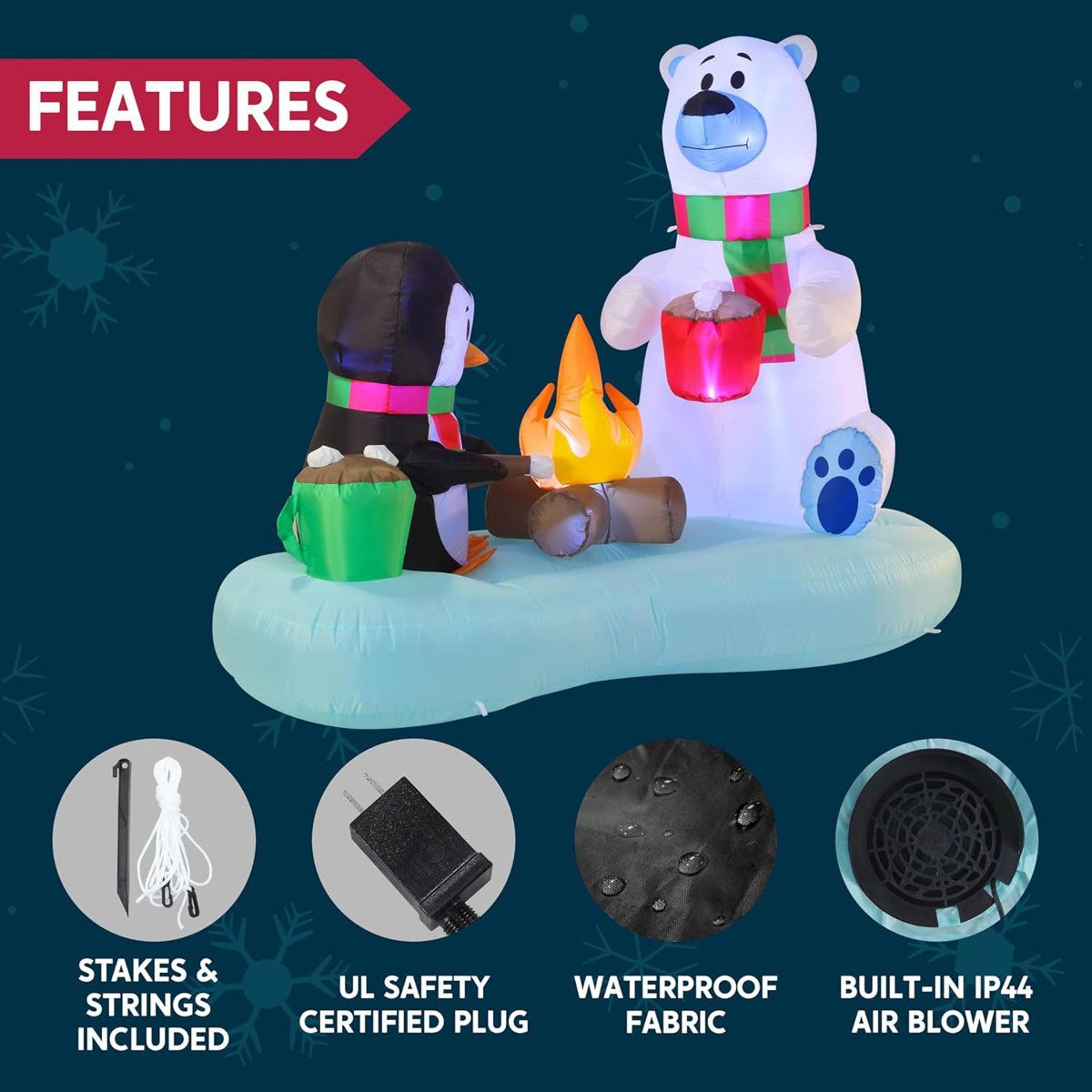 6ft Polar Bear And Penguin Christmas Inflatable Yard Decoration 5