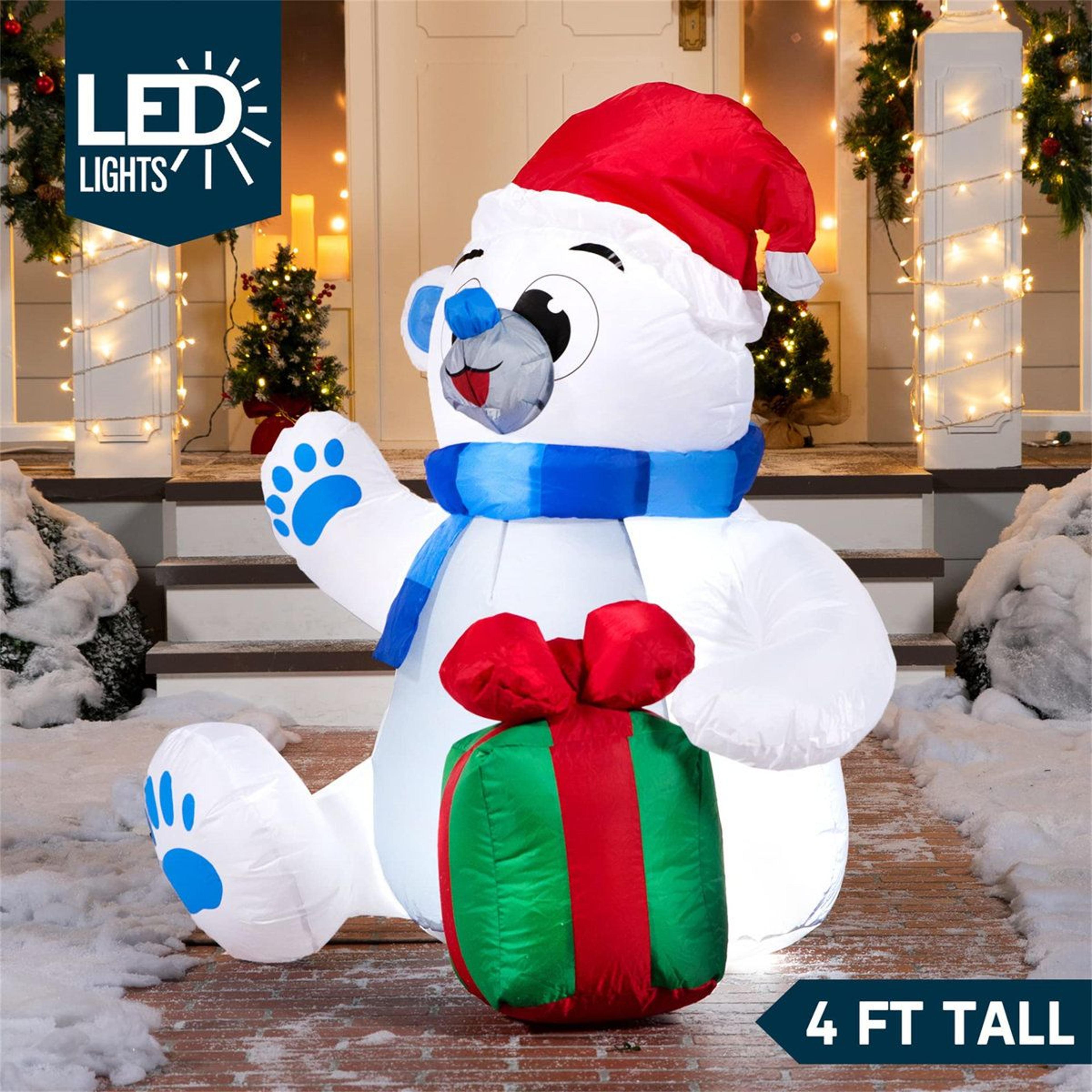 4 Ft LED Christmas Inflatable Polar Bear With Gift For Outdoor Yard Decoration 3