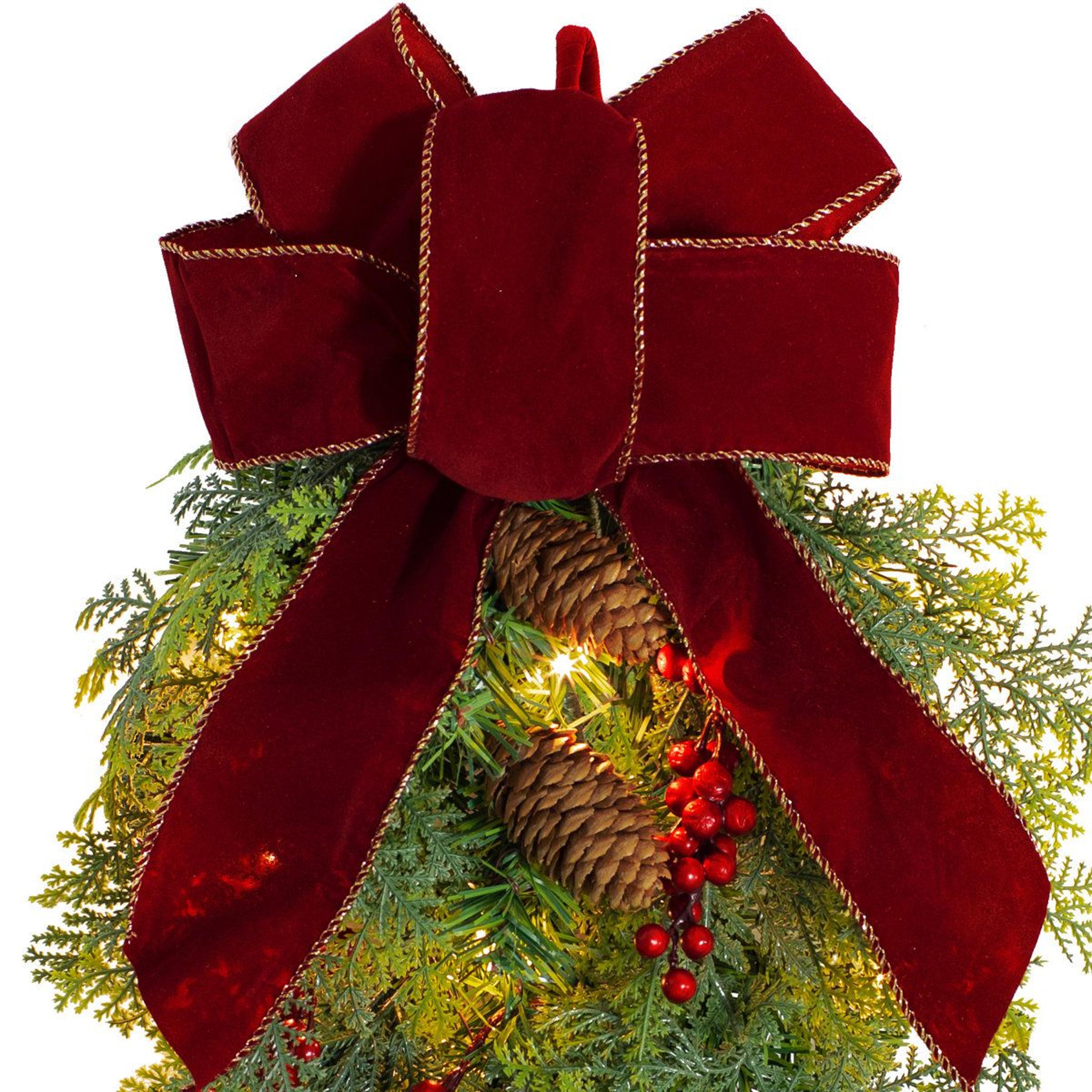 PreLit Christmas Swag With Warm LED Lights Faux Greenery Pinecones And Red Bow 1