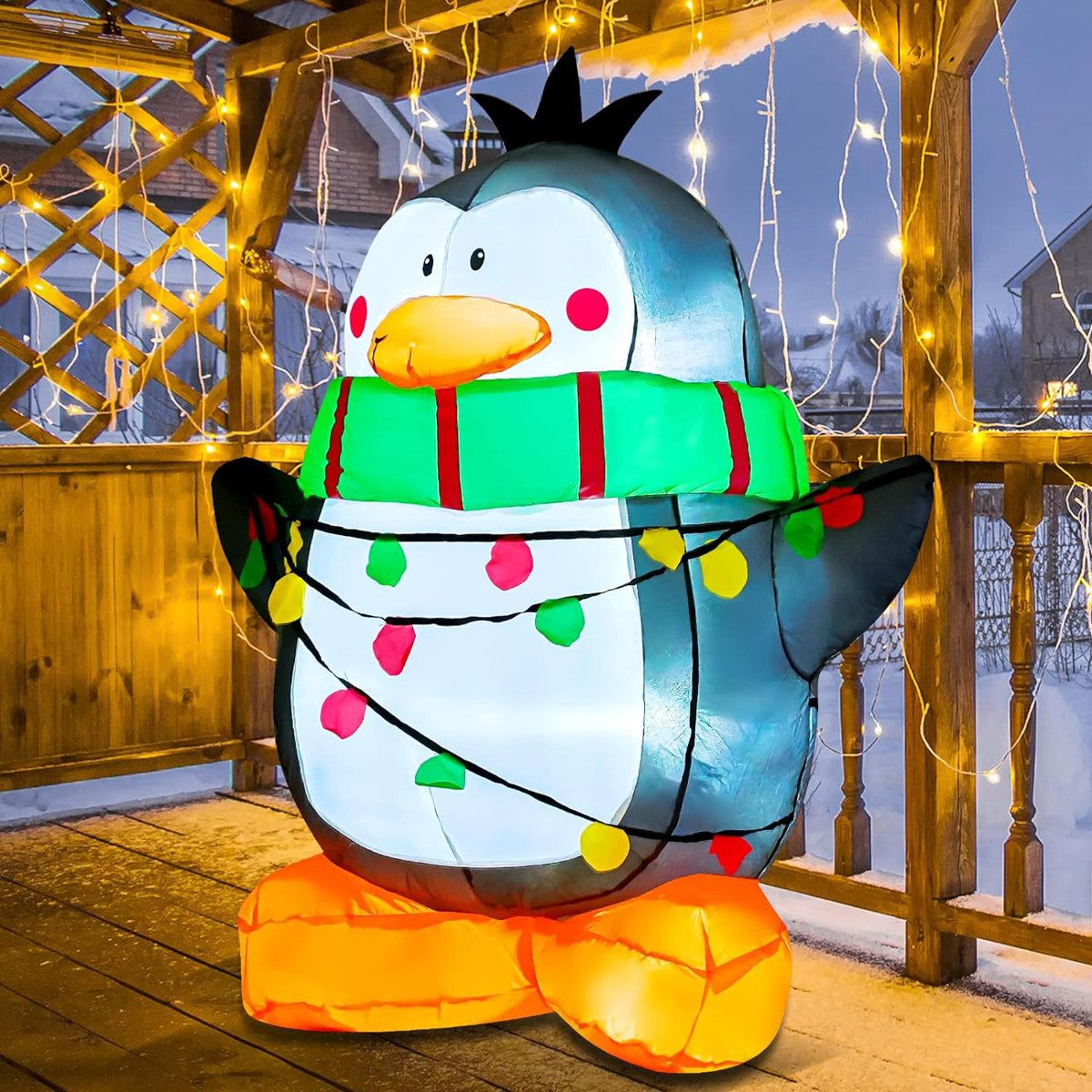 4 FT Christmas Inflatable Penguin With Green Scarf And LED Lights 4