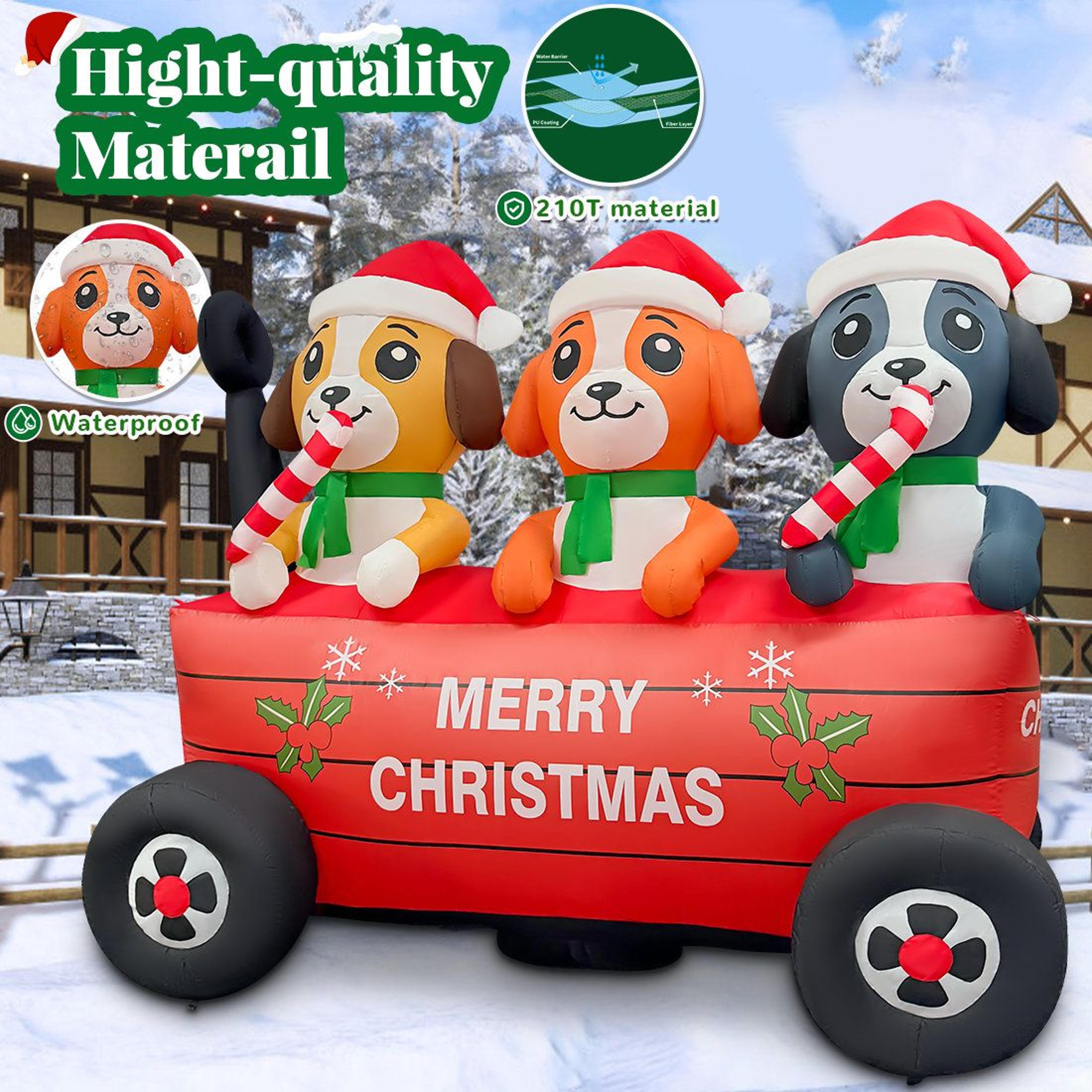 6 FT Lighted Christmas Inflatable Dog Cart Yard Decoration 1