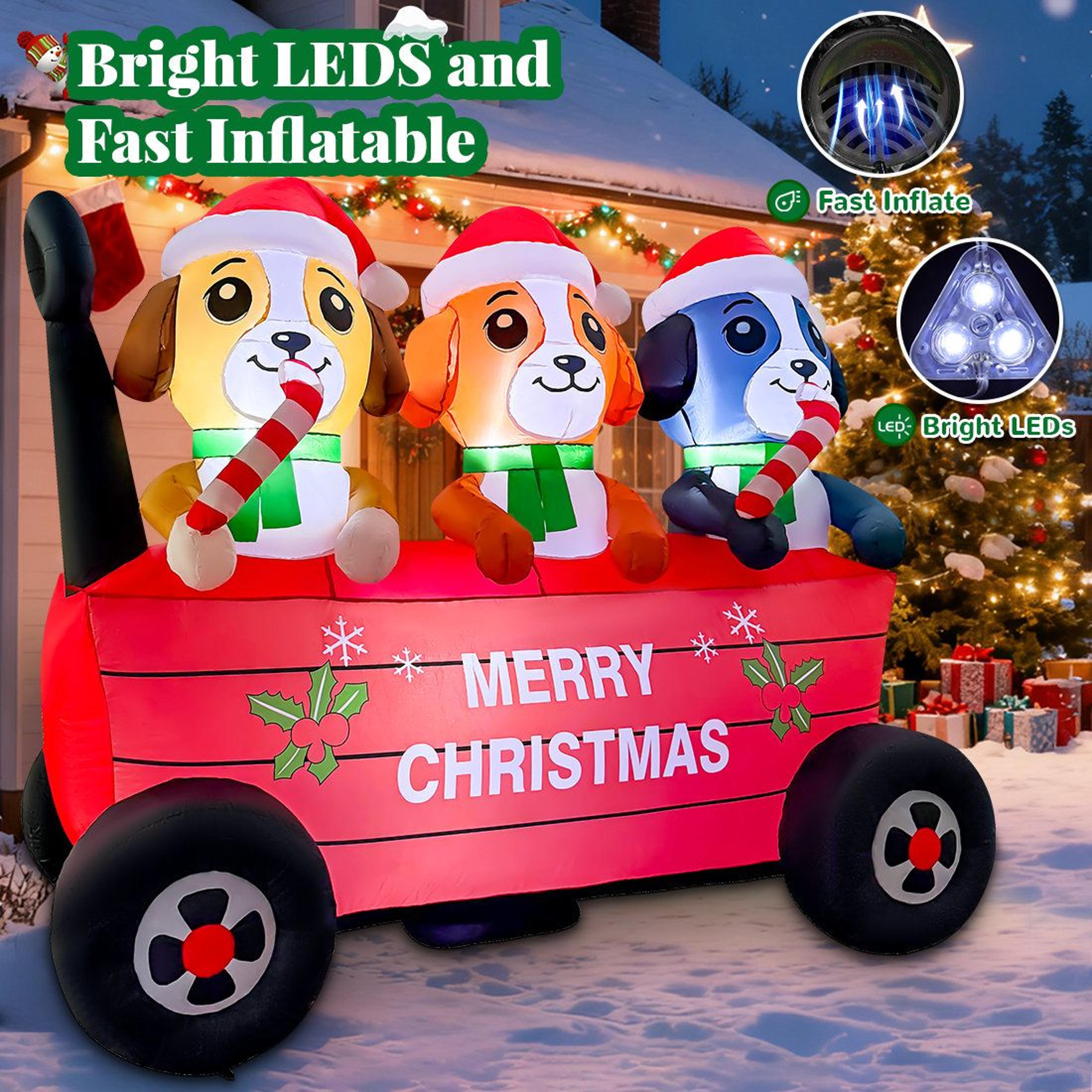 6 FT Lighted Christmas Inflatable Dog Cart Yard Decoration 4