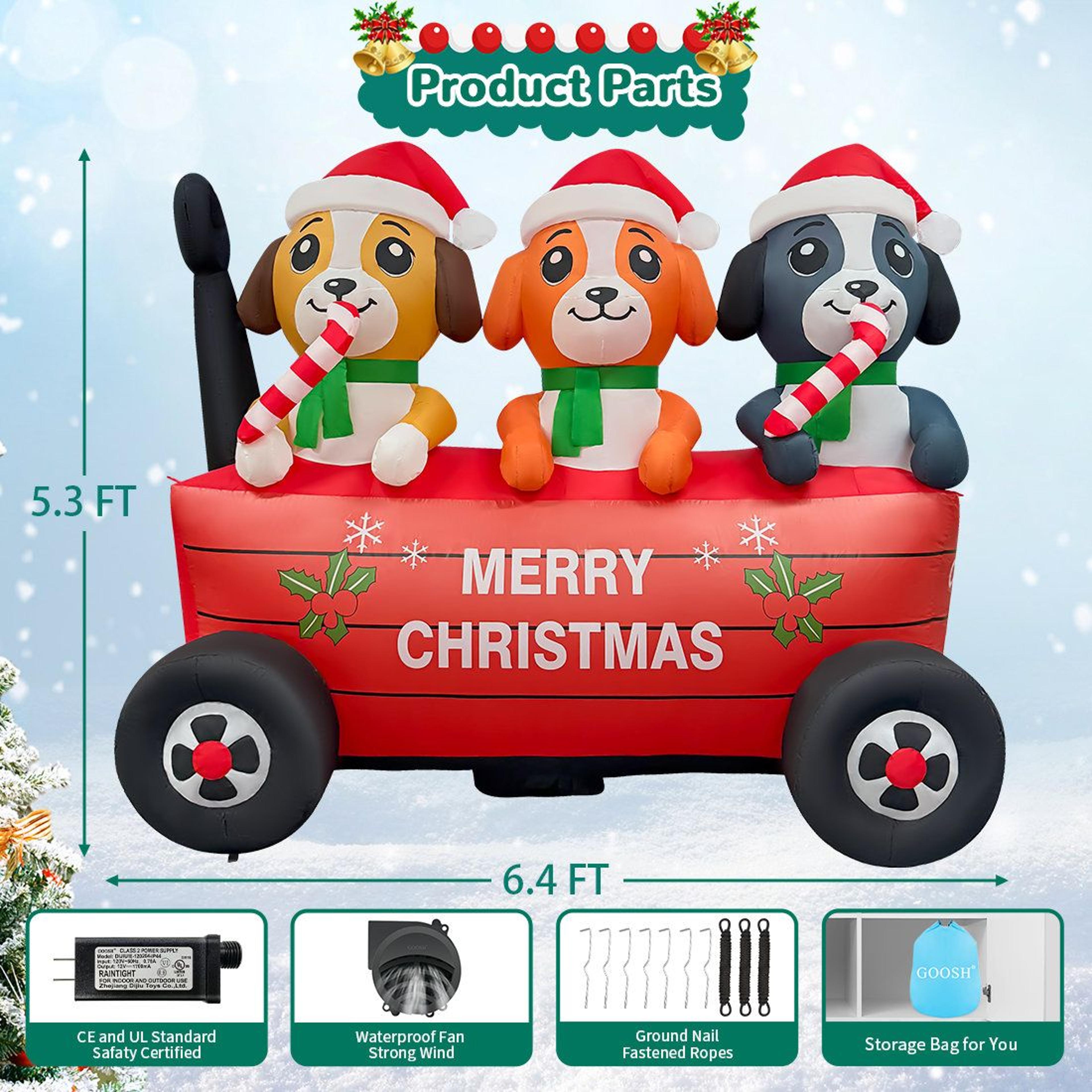 6 FT Lighted Christmas Inflatable Dog Cart Yard Decoration 3