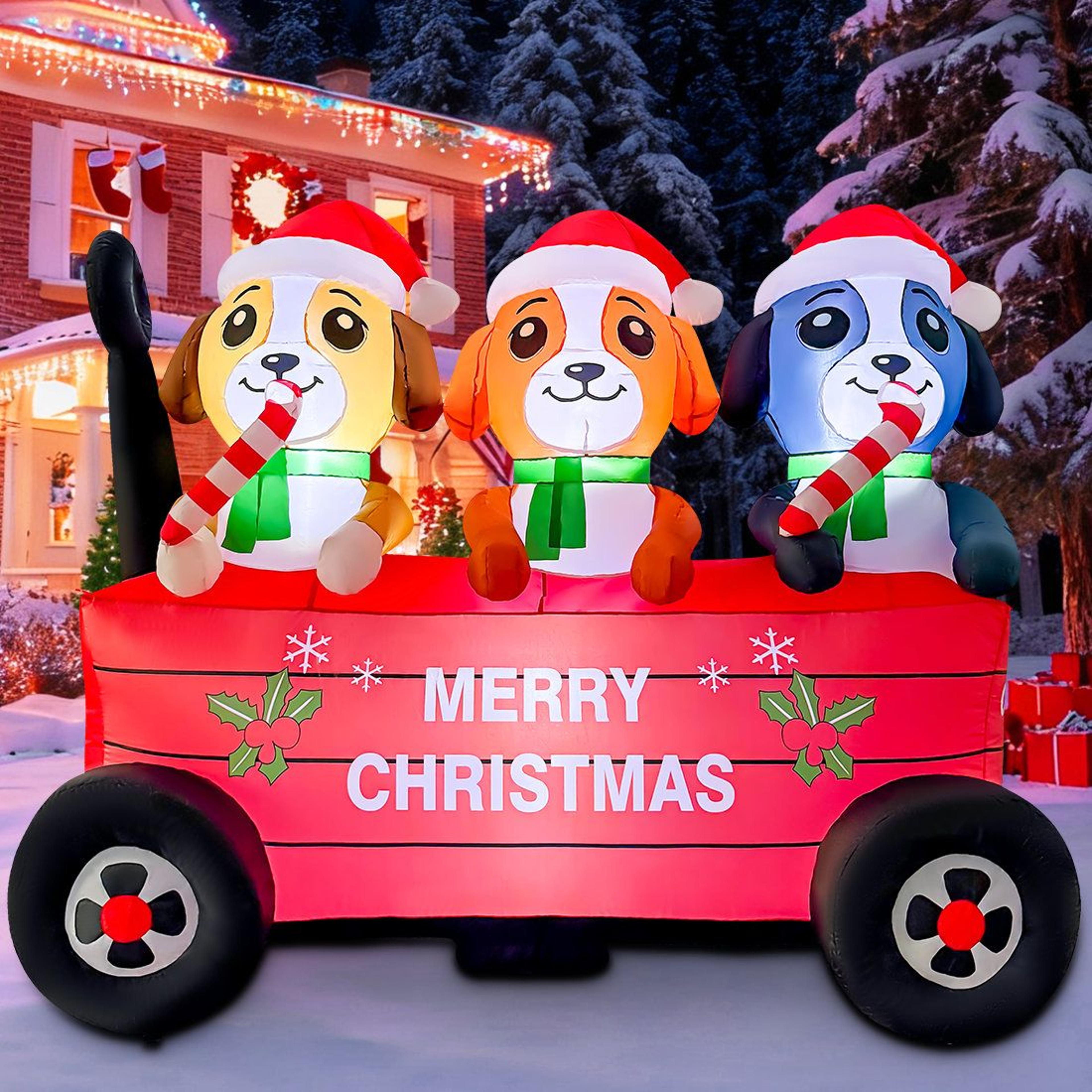 6 FT Lighted Christmas Inflatable Dog Cart Yard Decoration 5