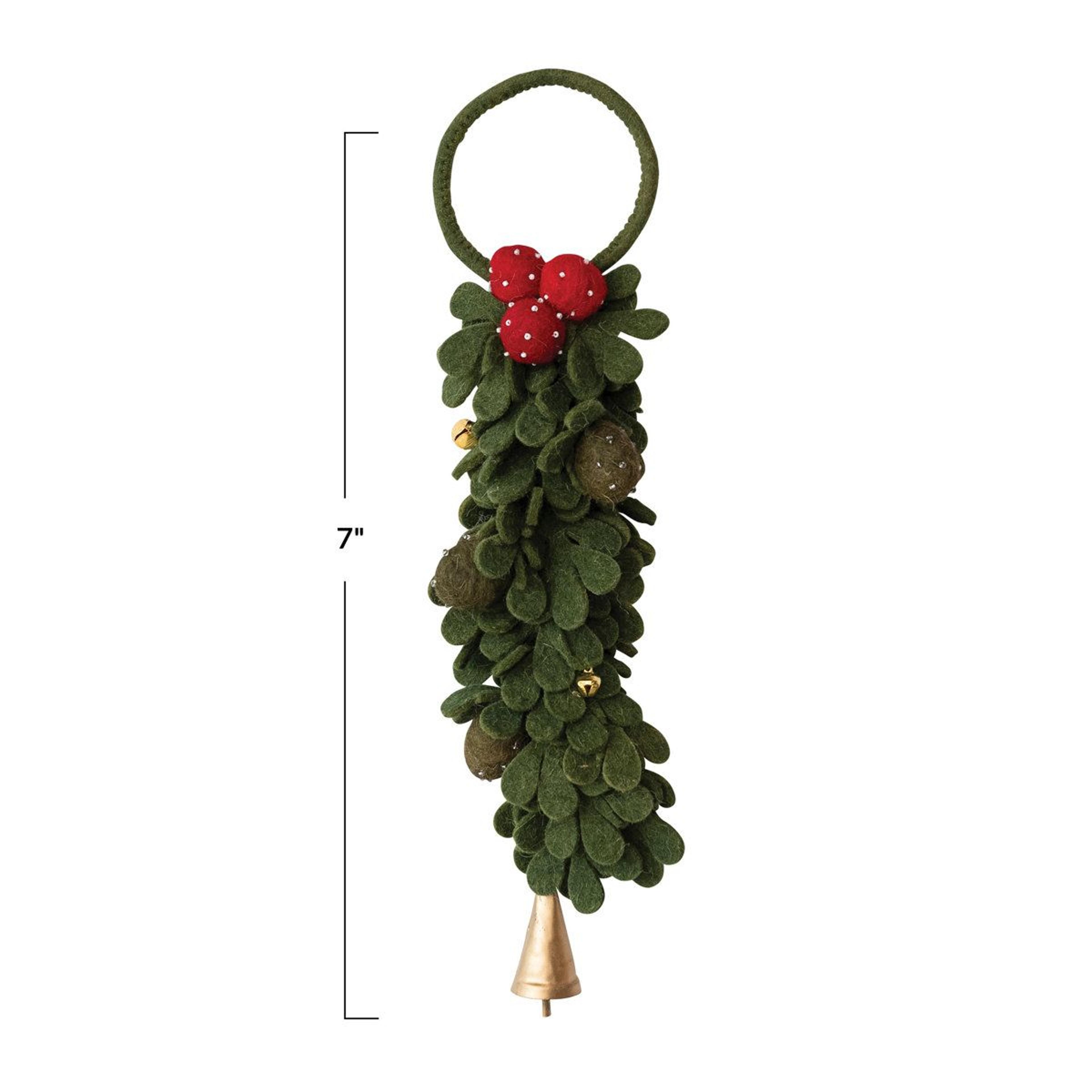 Handmade Wool Felt Christmas Door Hanger With Berries And Iron Bells 1
