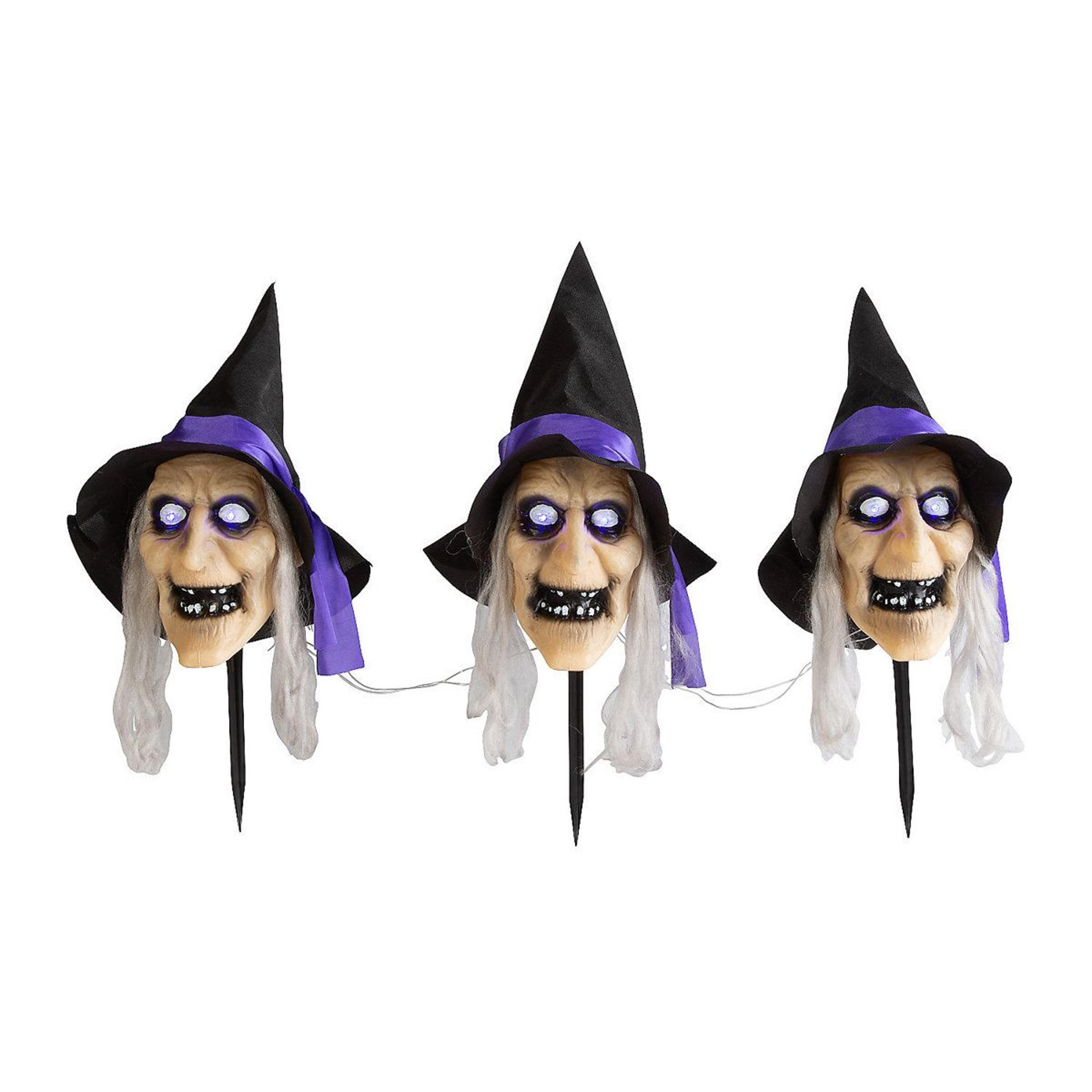 light up witch head garden stakes 3 piece set for halloween