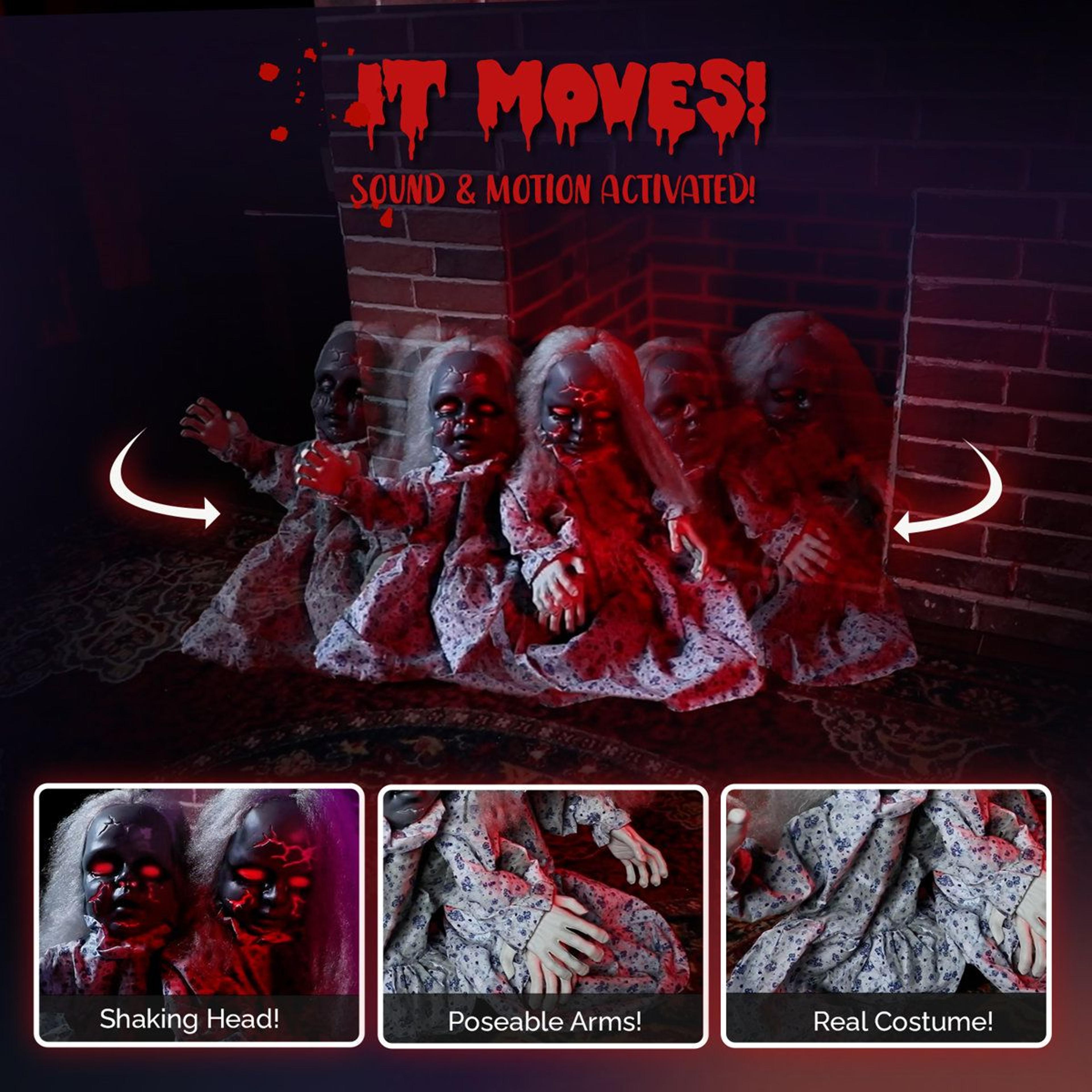 28 FT Animated Twin Girls Halloween Decoration Motion Activated Yard Prop 2