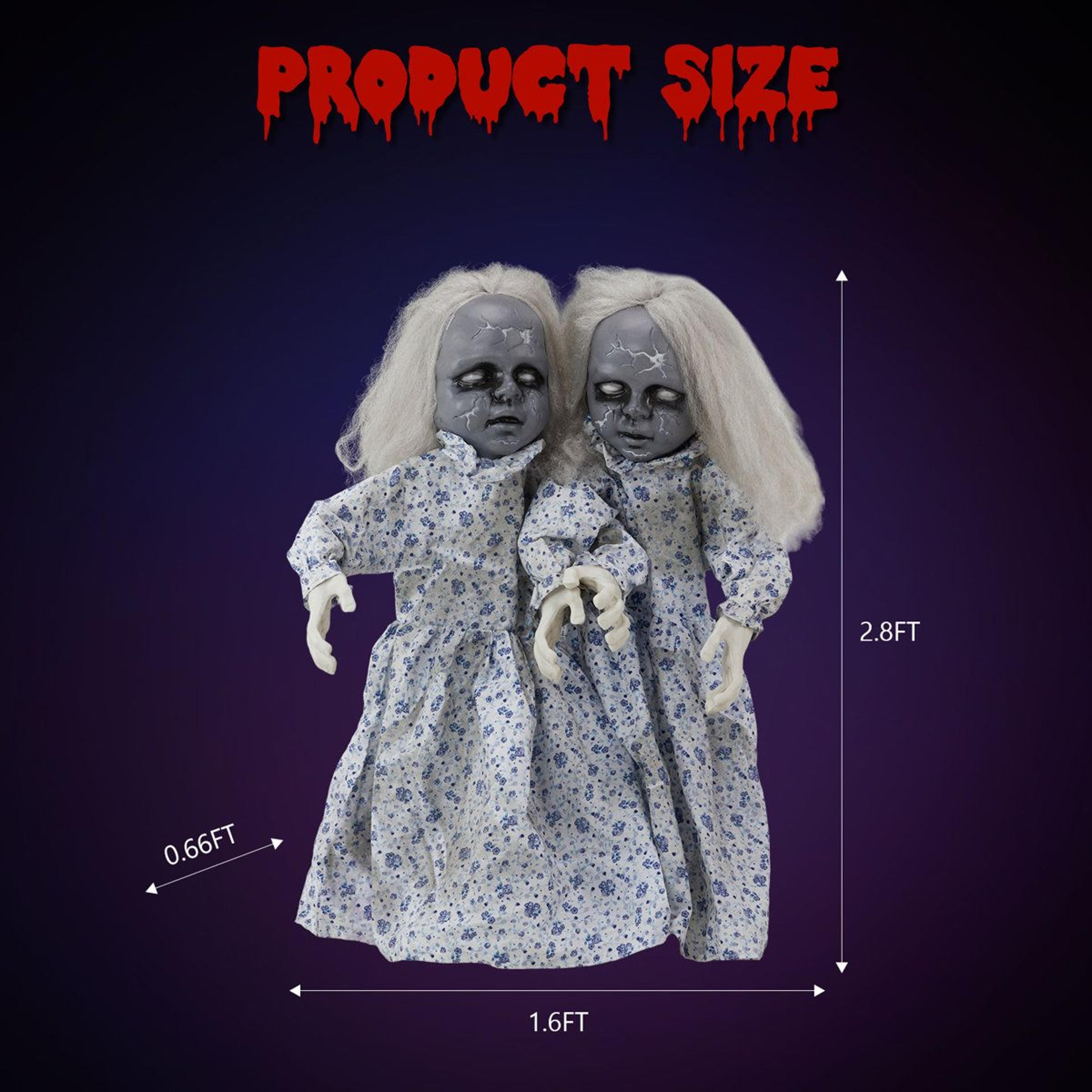 28 FT Animated Twin Girls Halloween Decoration Motion Activated Yard Prop 5
