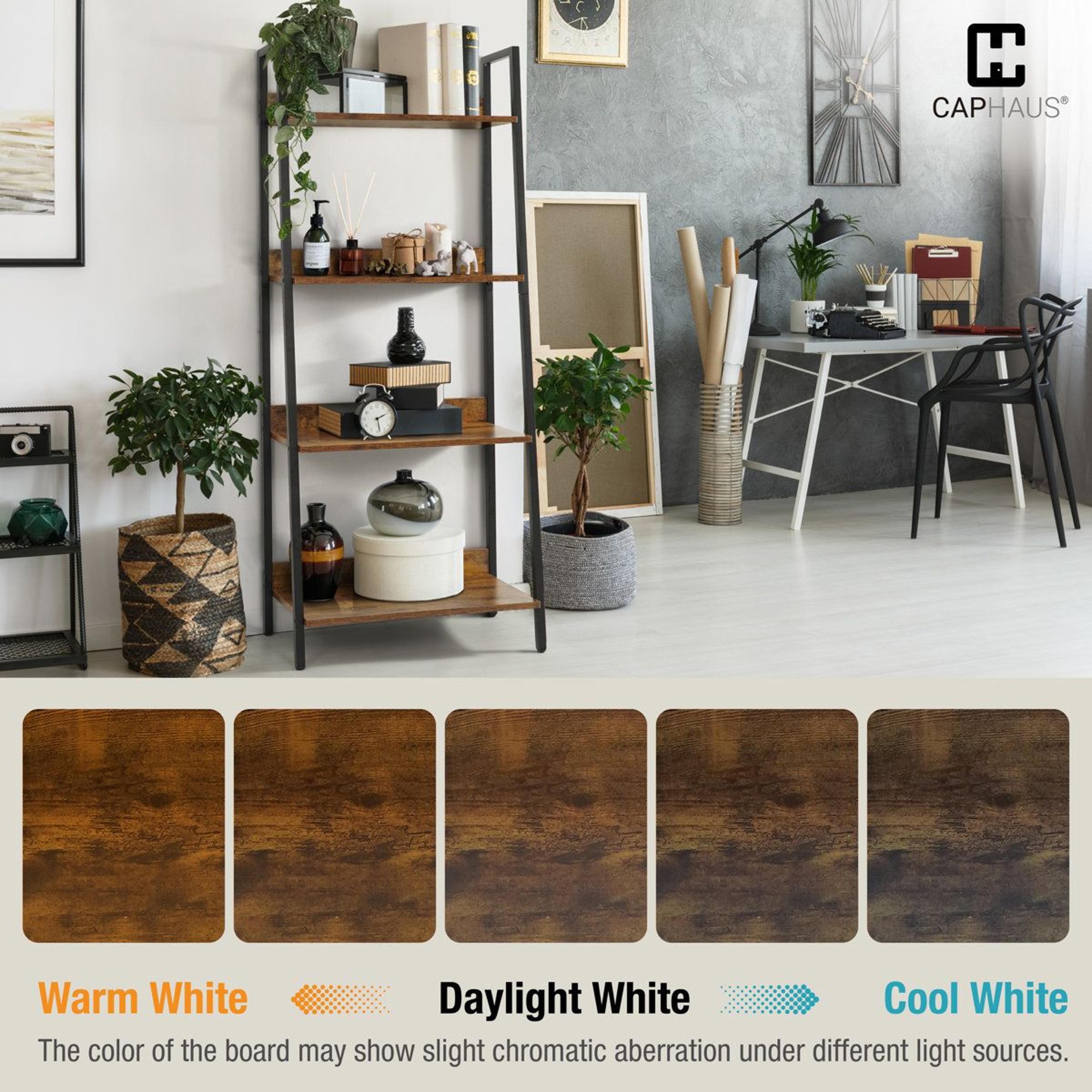 4 Tier Ladder Bookshelf Rustic Oak Industrial Storage Rack 3