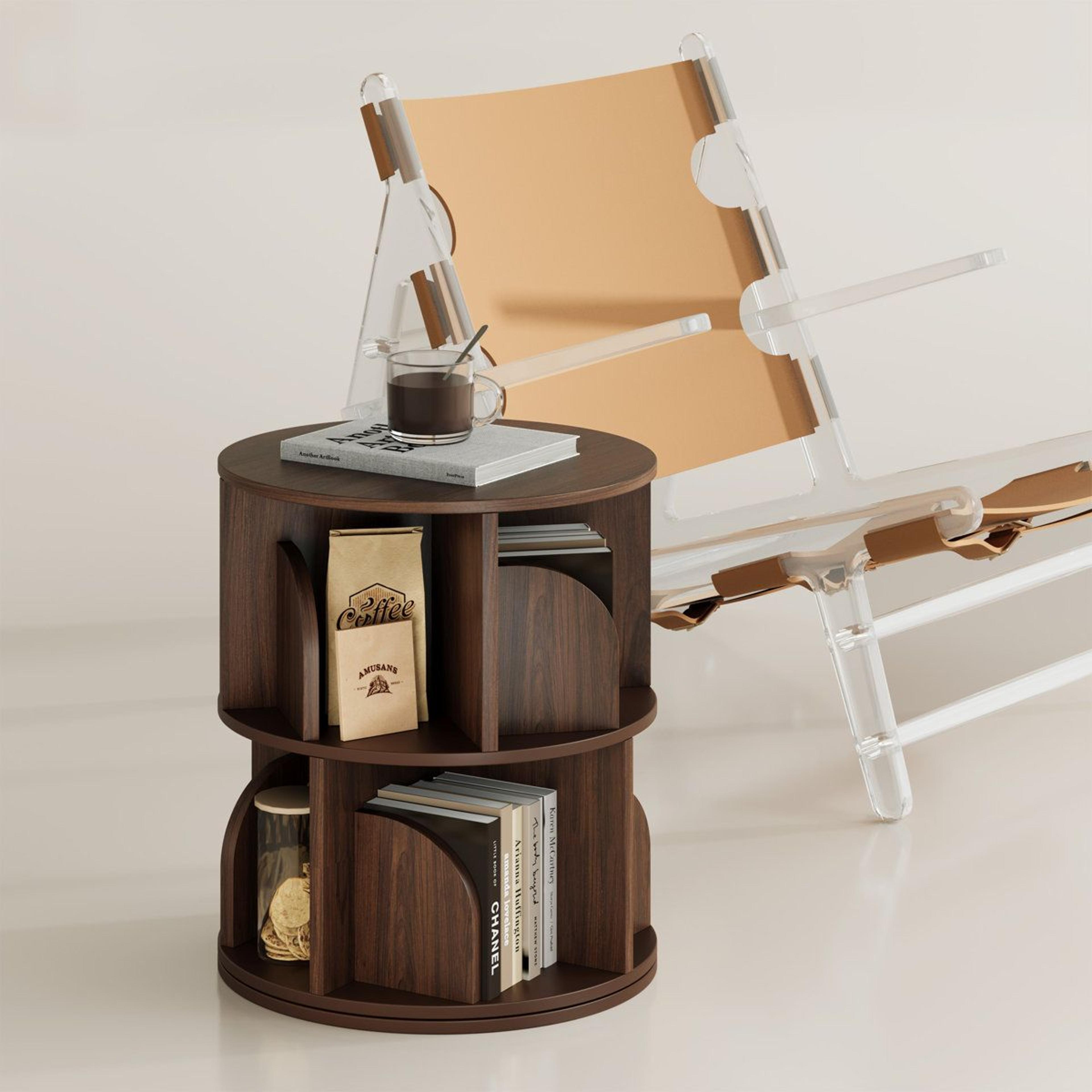360° rotating bookshelf 2 tier small space bookcase with storage