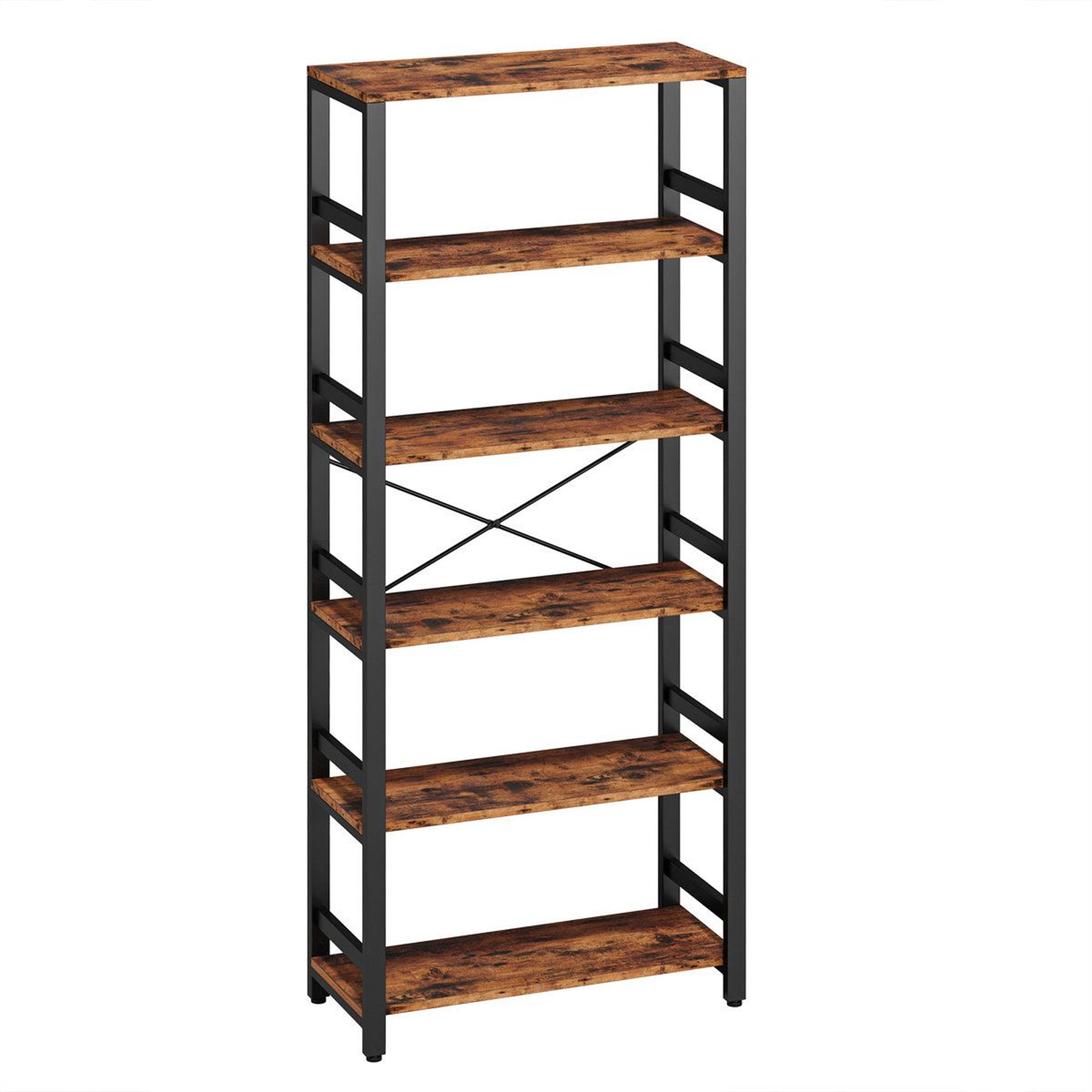 industrial 6 tier bookshelf with metal frame and open storage