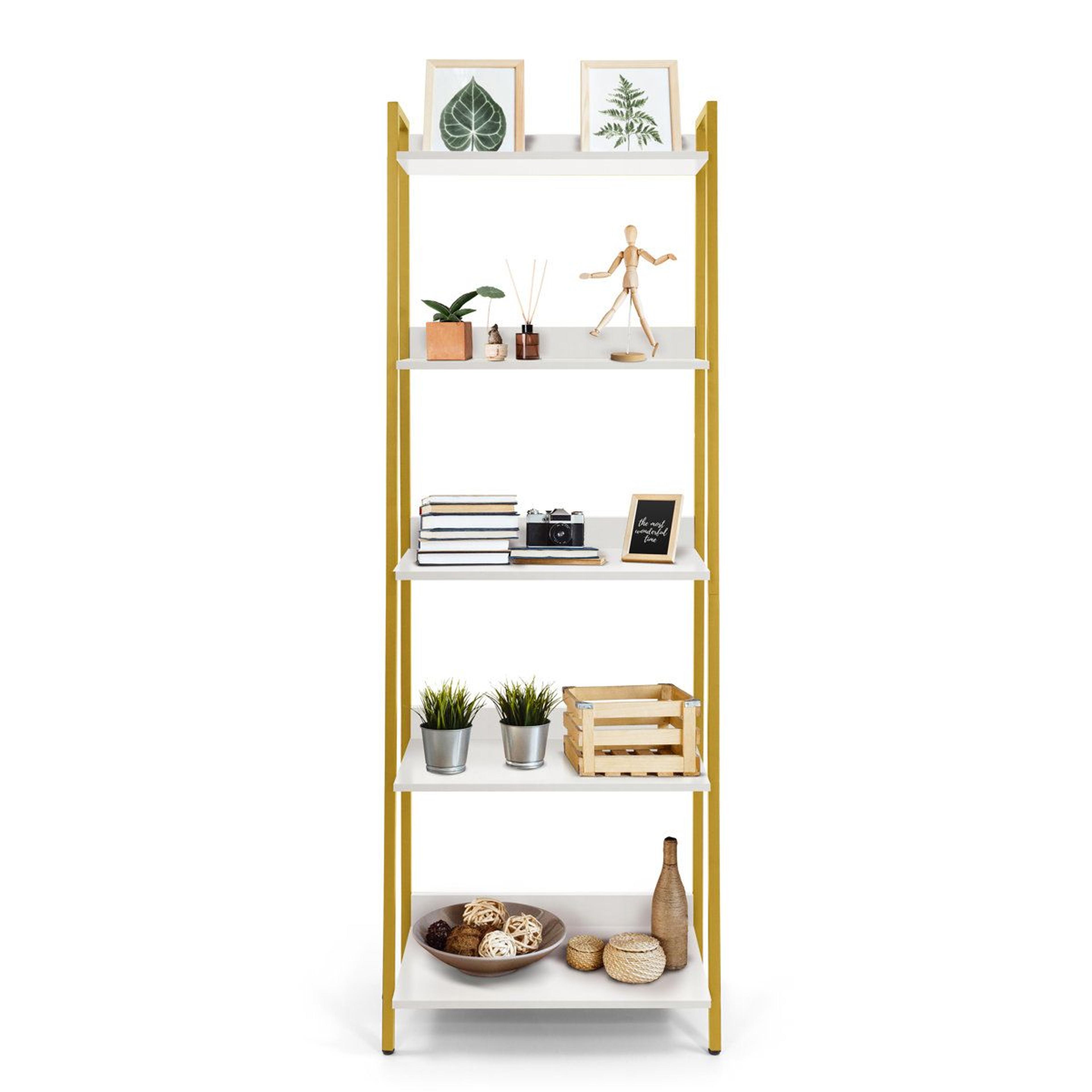 5 Tier Ladder Bookshelf Industrial Bookcase Storage Rack Organizer 2