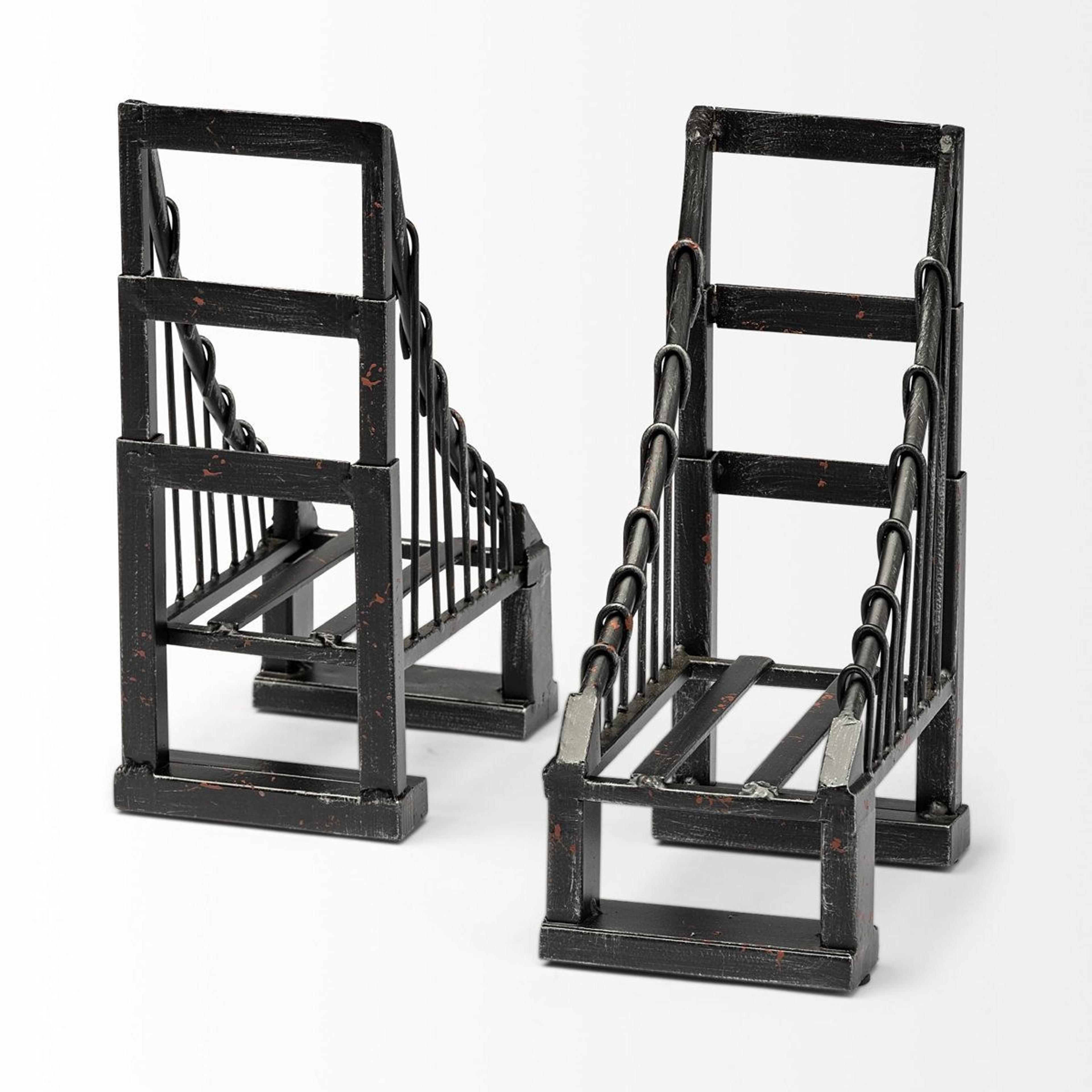 industrial metal suspension bridge bookends set of 2