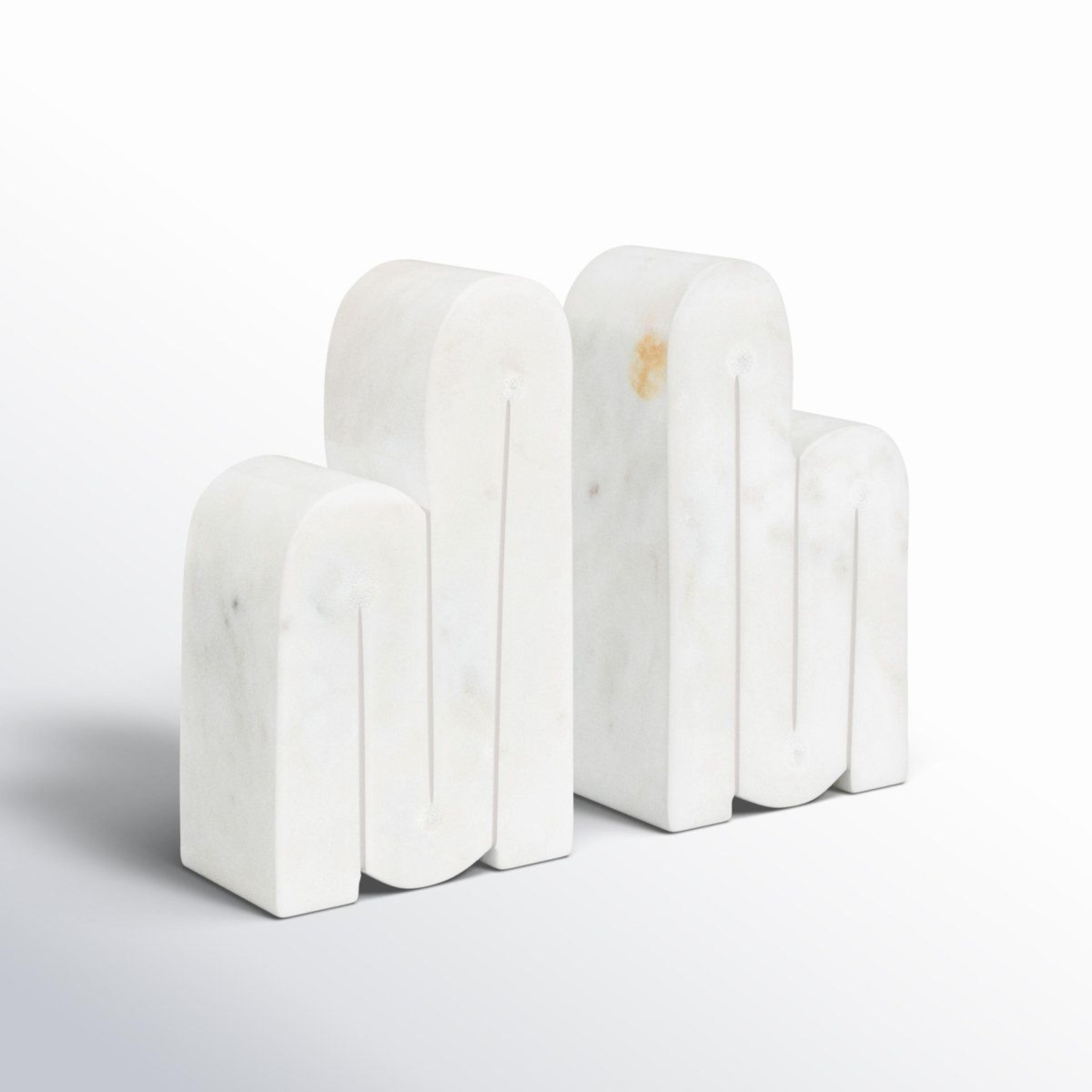modern white marble bookends set of 2 decorative bookshelf organizer