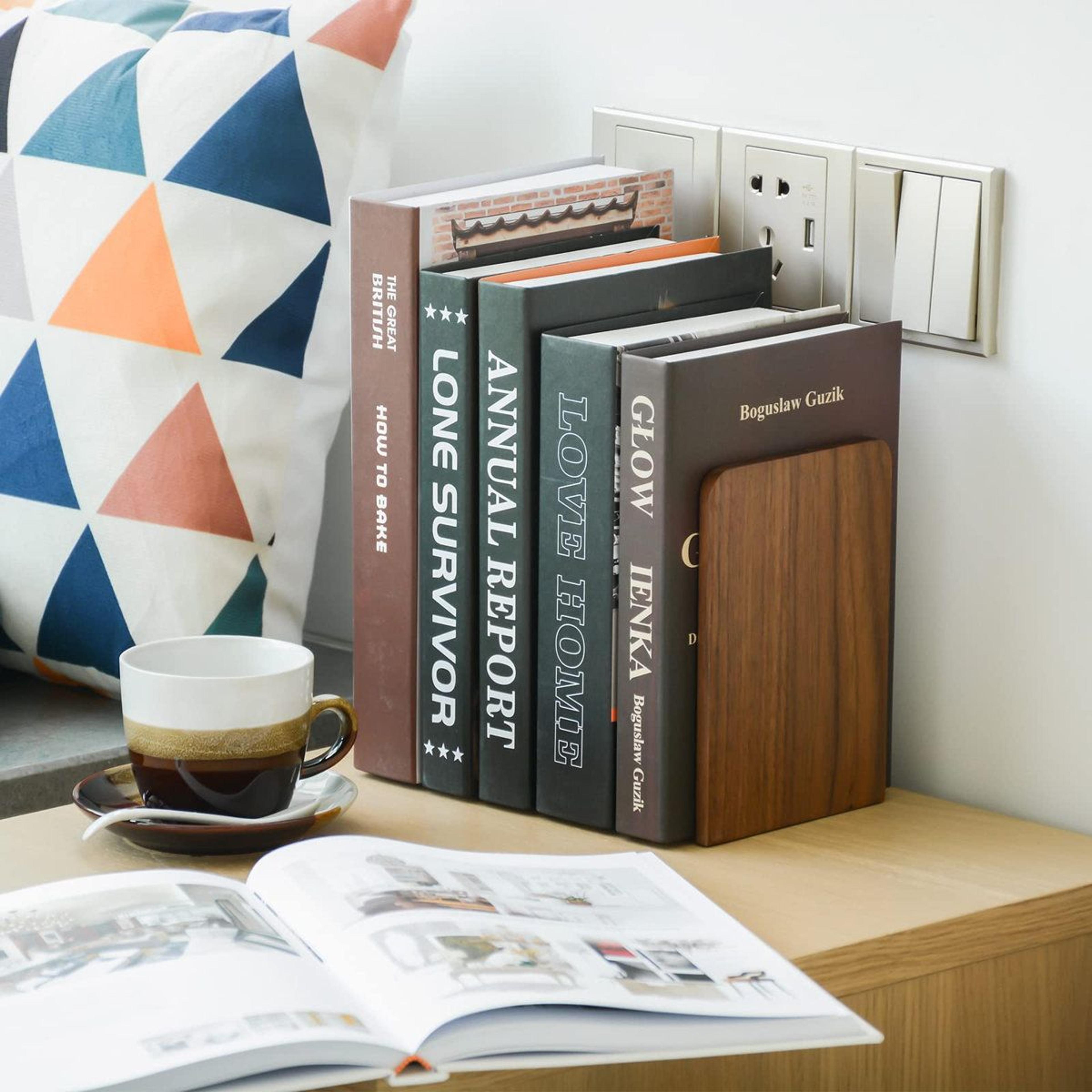 Solid Walnut Wood Bookends For Heavy Books Heavy Duty NonSkid Desk Organizer 4