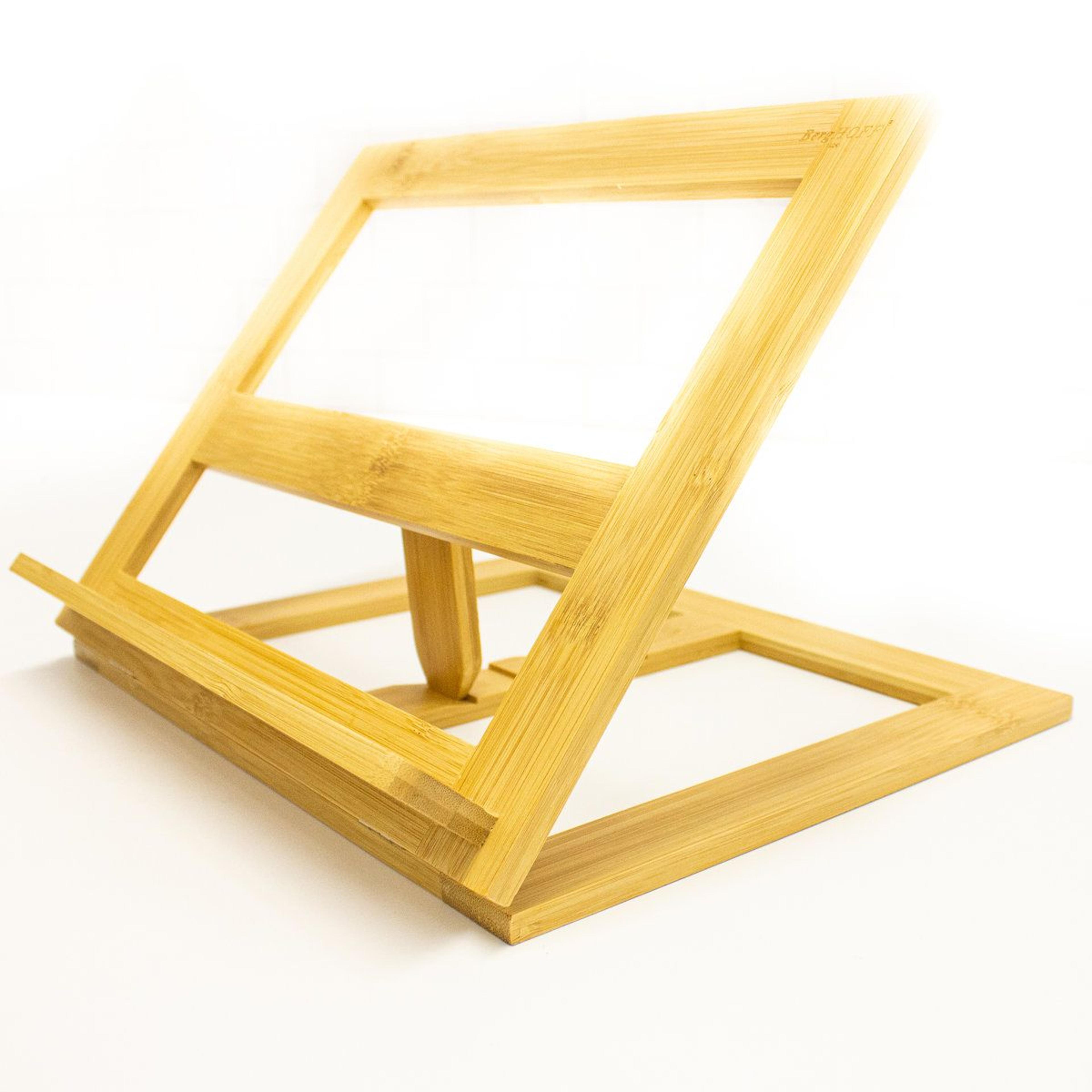 Bamboo Cookbook And Tablet Holder Adjustable Kitchen Stand 6