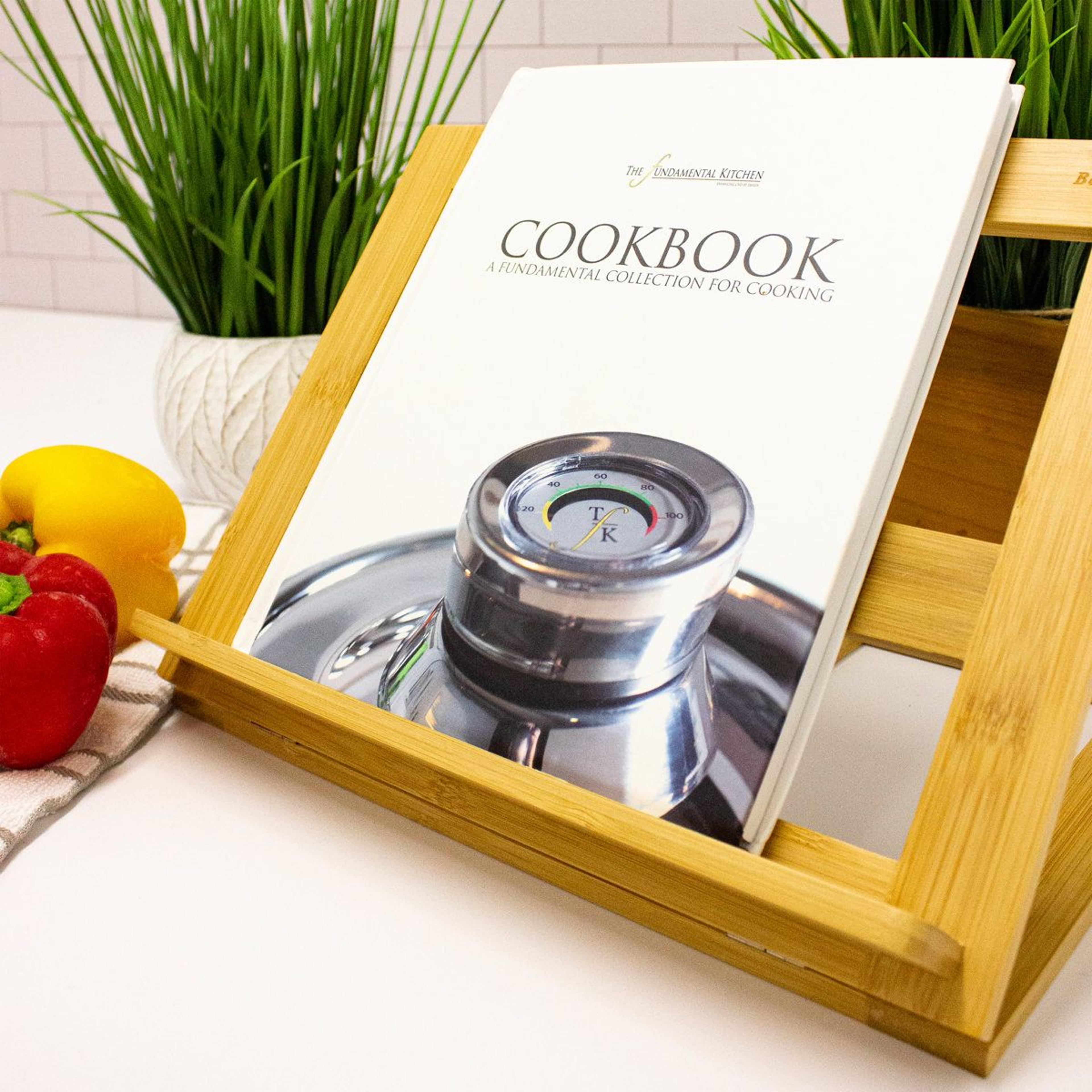 Bamboo Cookbook And Tablet Holder Adjustable Kitchen Stand 4