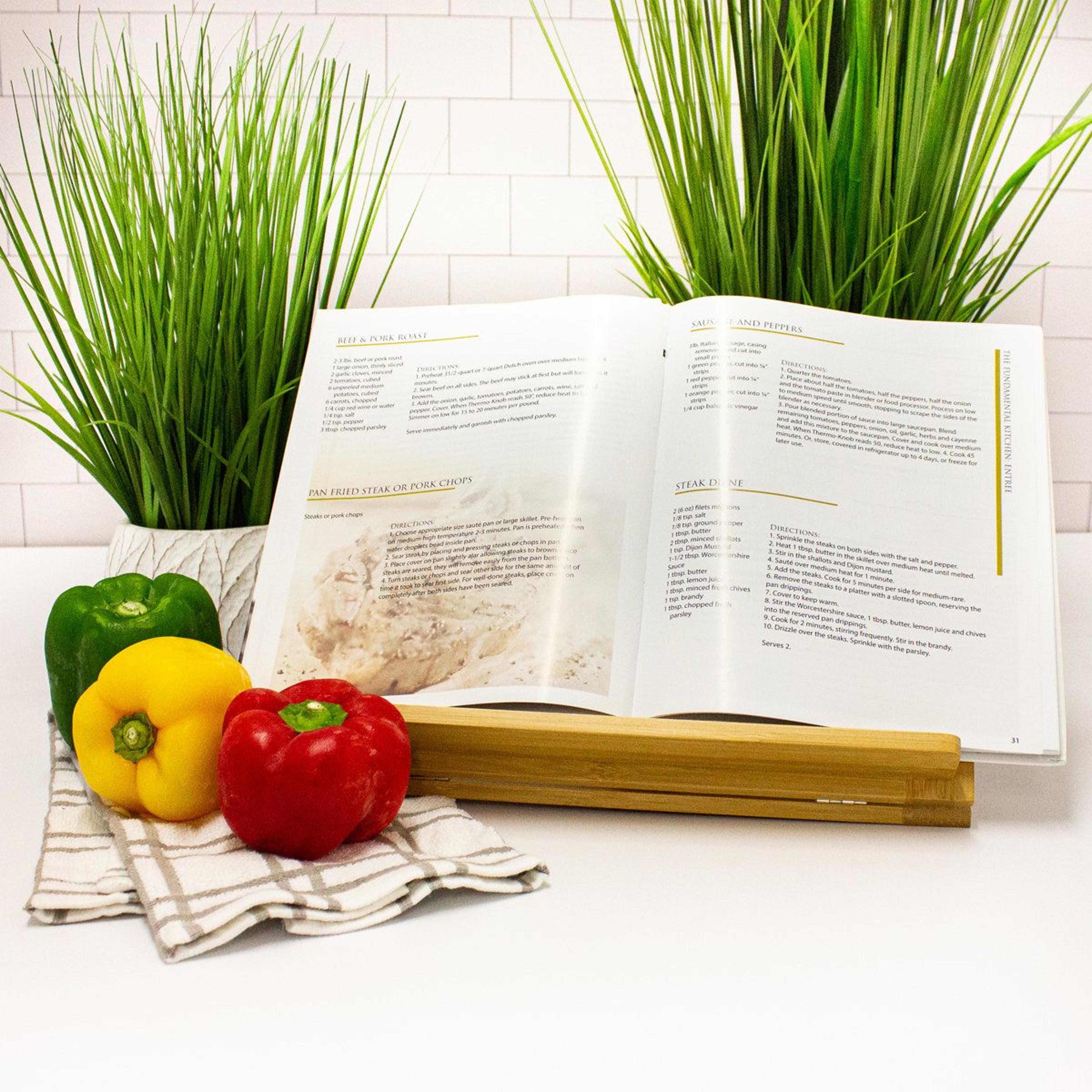 Bamboo Cookbook And Tablet Holder Adjustable Kitchen Stand 5