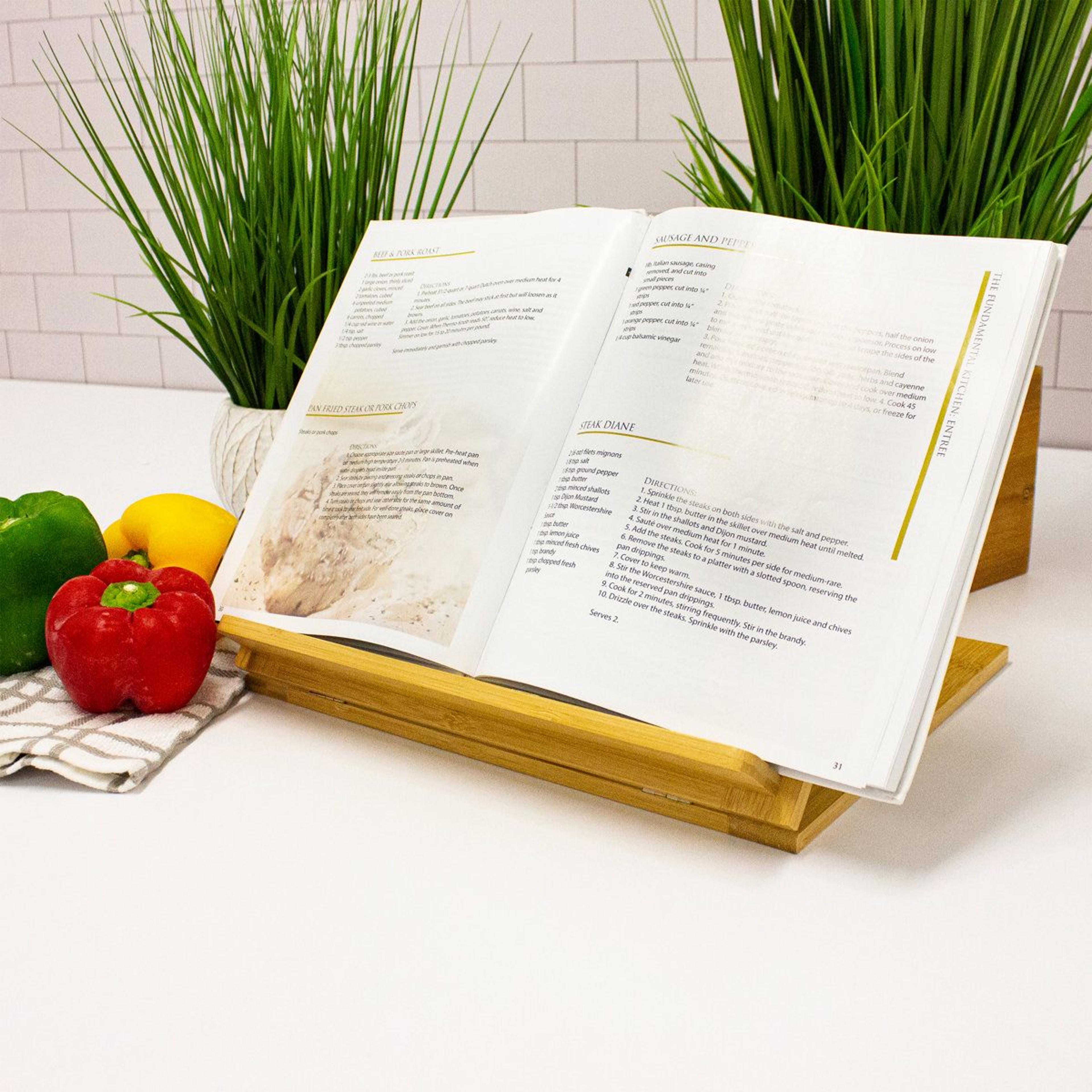 Bamboo Cookbook And Tablet Holder Adjustable Kitchen Stand 2