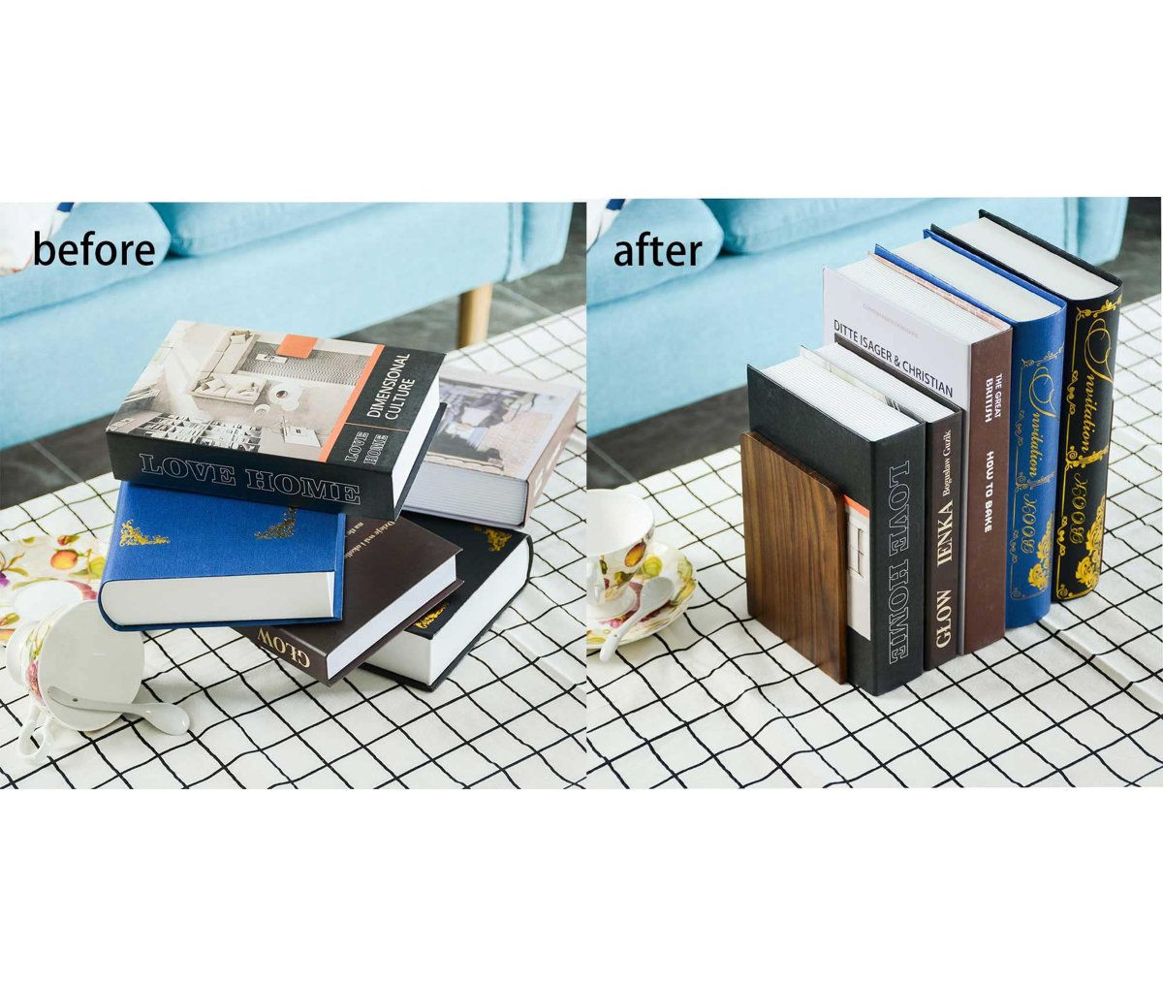 Designs Heavy Duty Walnut Wood Bookends For Heavy Books Non Skid Office Desk Organizer 5