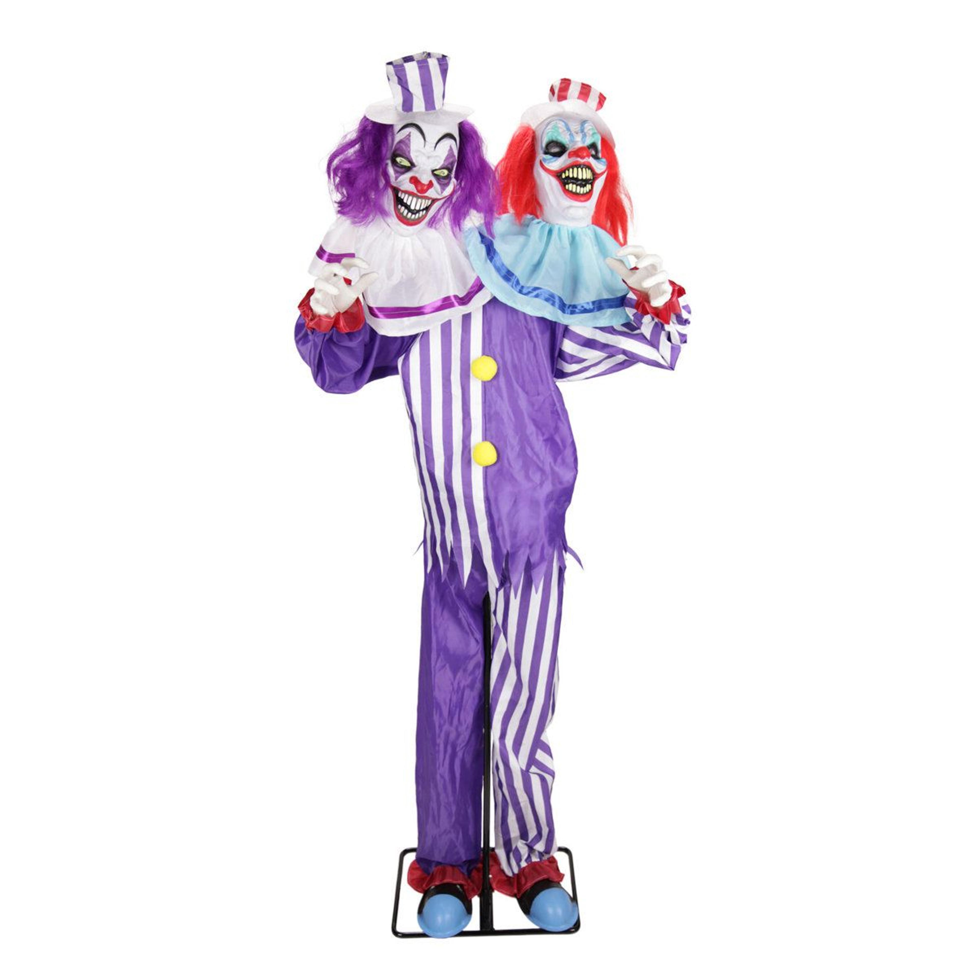 haunted hill farm 5.5 ft two headed clown halloween animatronic