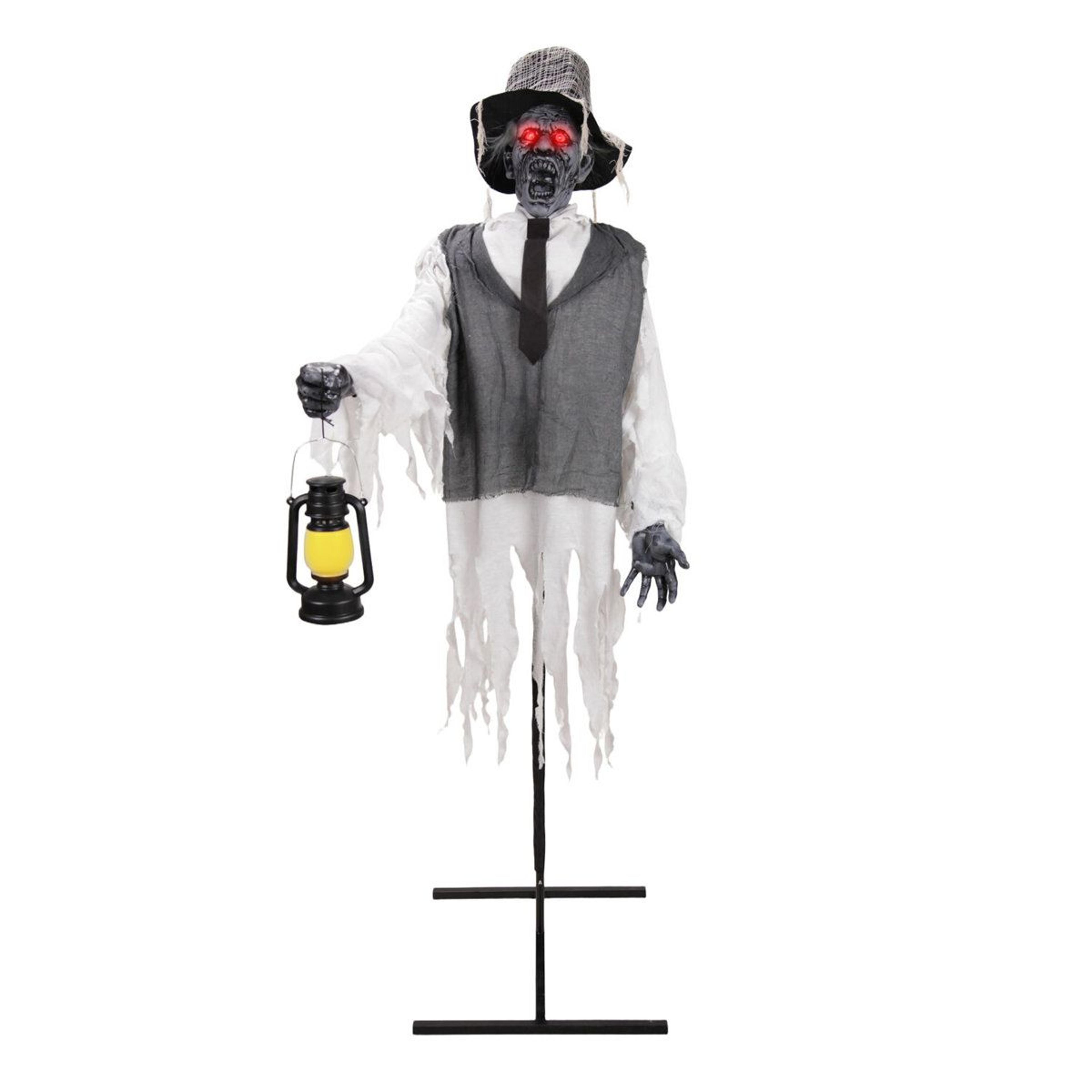 haunted hill farm 5ft 11in animated zombie halloween animatronic with lantern