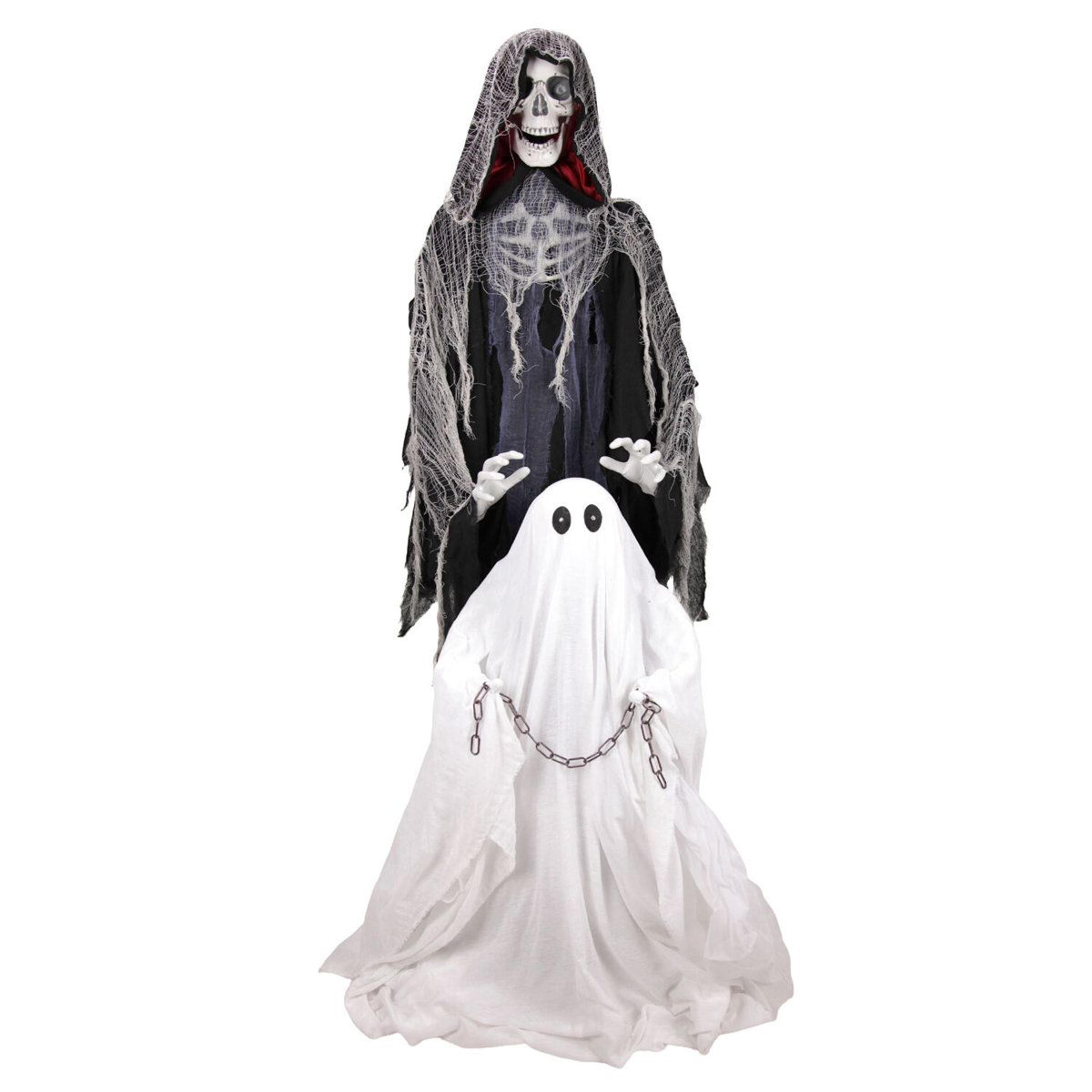 haunted hill farm 5 ft 11 in animated reaper ghost halloween animatronic with red led eyes