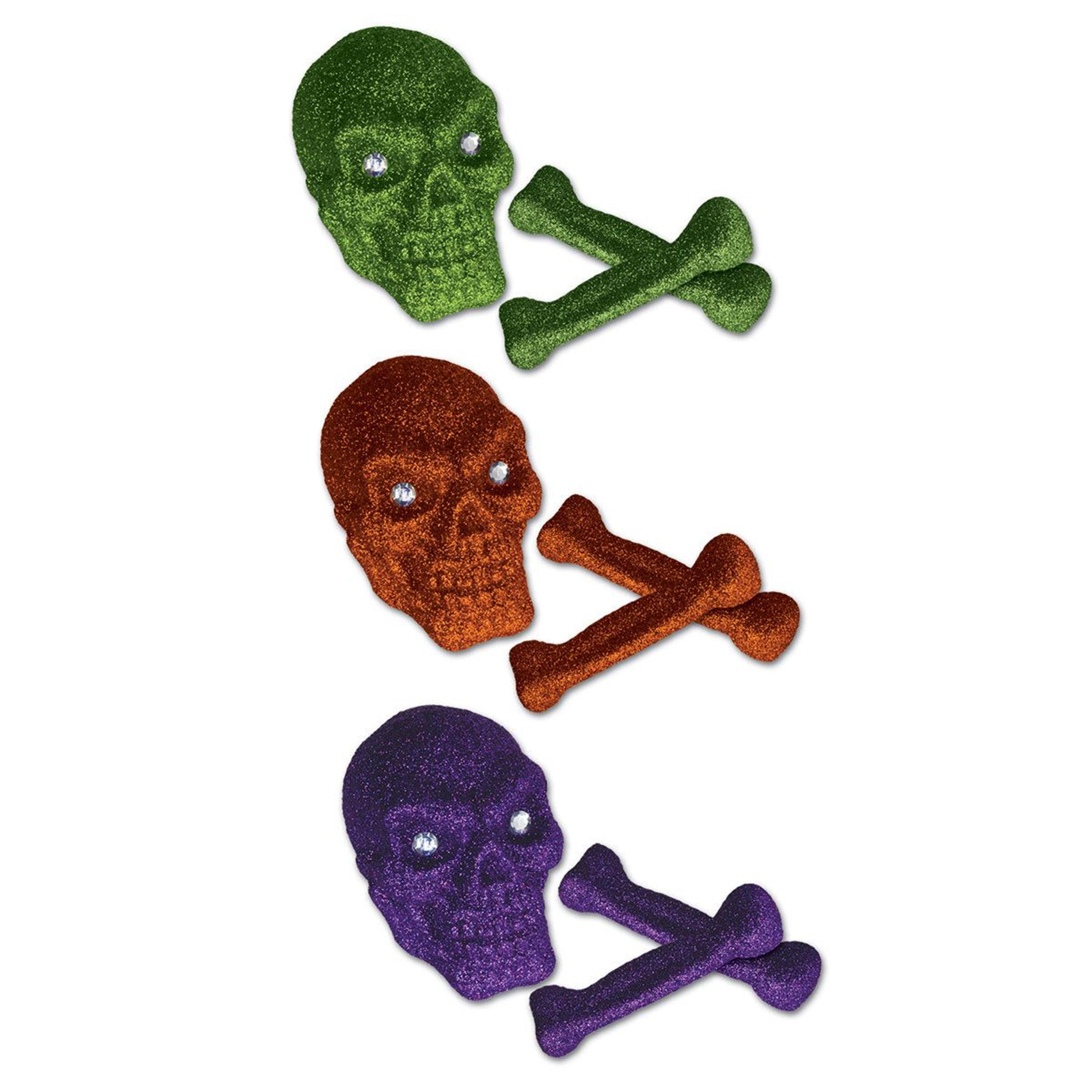 glittered skull and bones halloween decorations set of 12